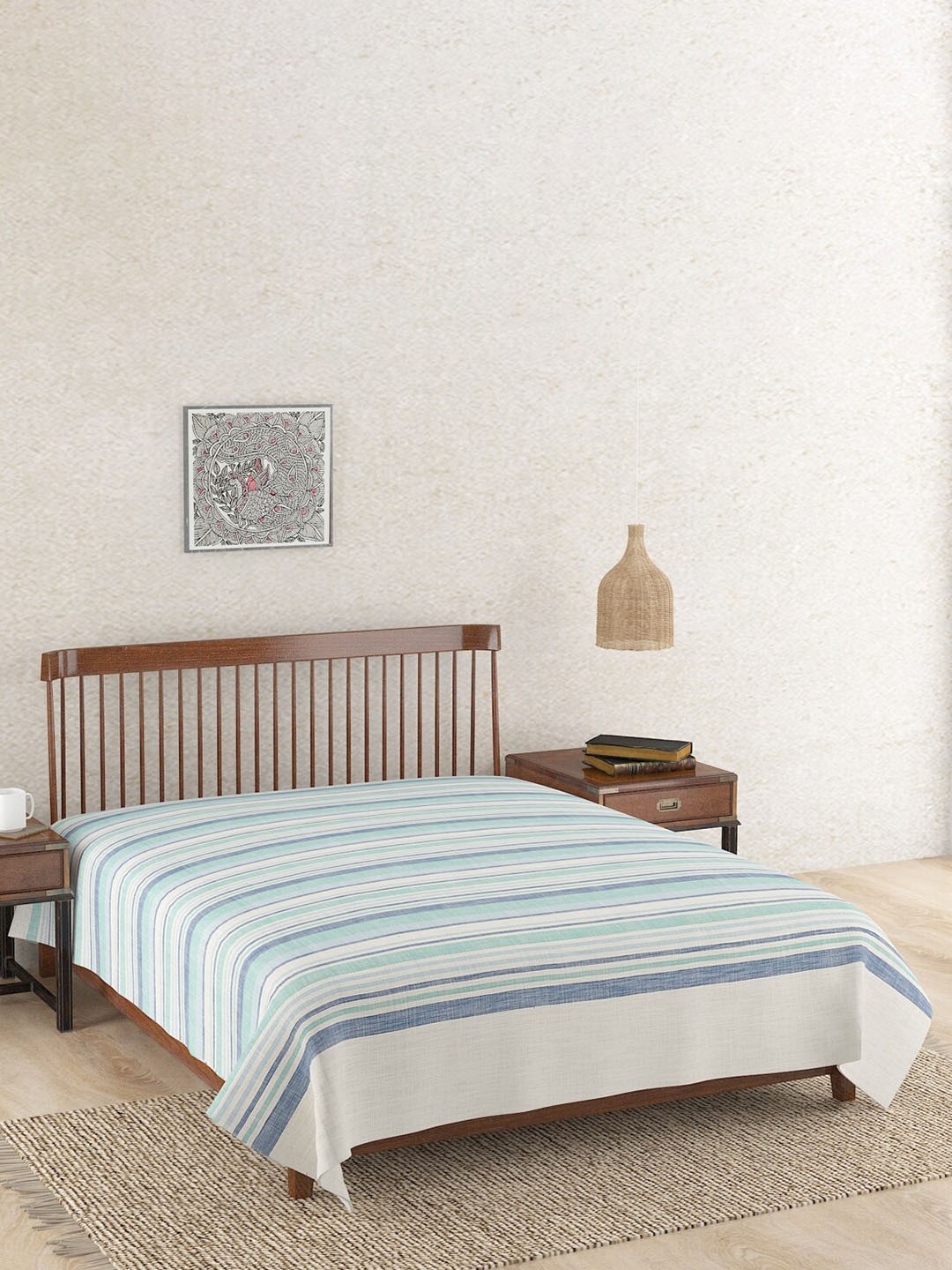 

Fabindia Blue & White Striped Adhya Cotton Double Bed Cover