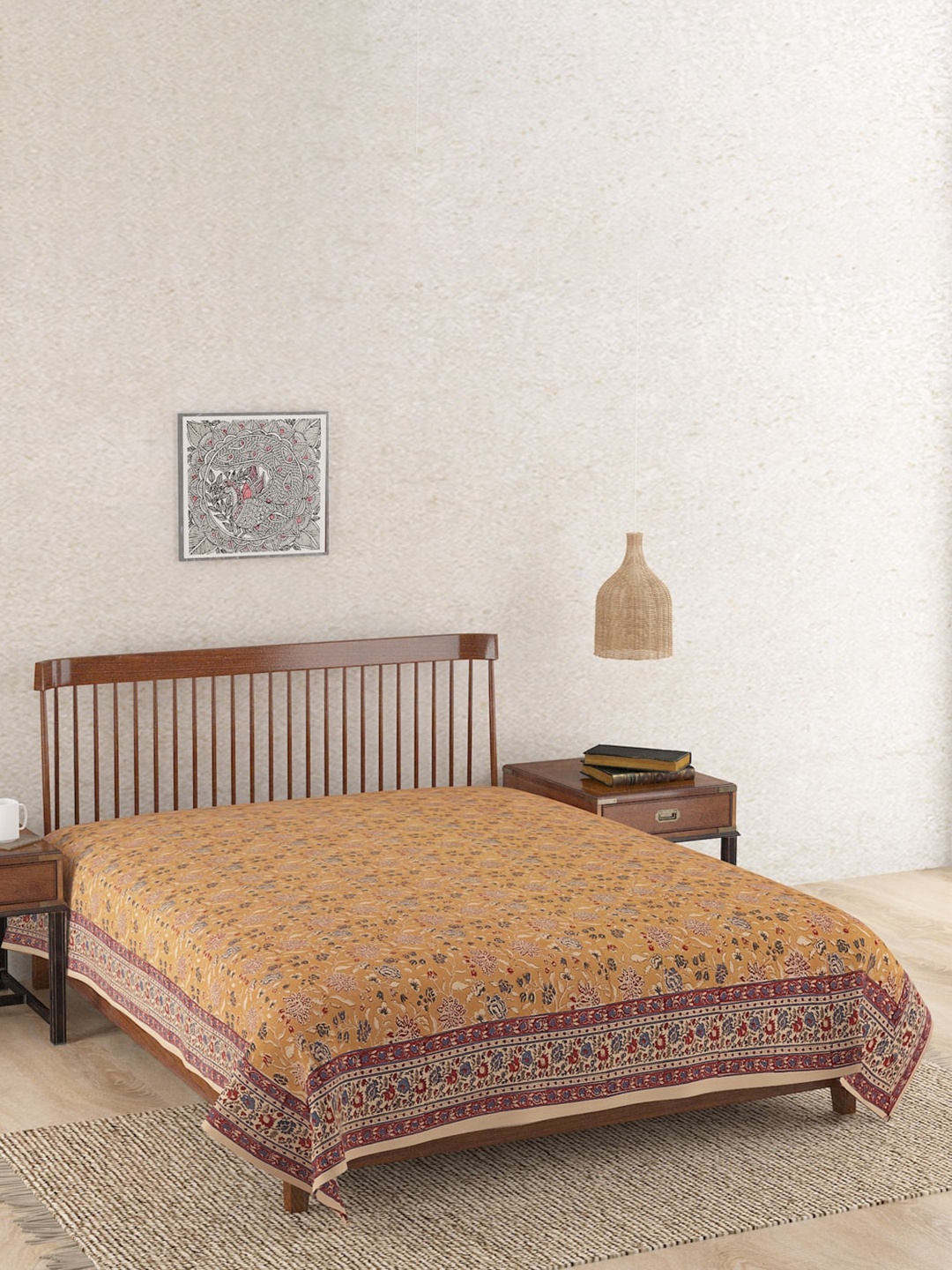 

Fabindia Hand Block Yellow & Red Printed Mehulika Cotton Double Bed Cover
