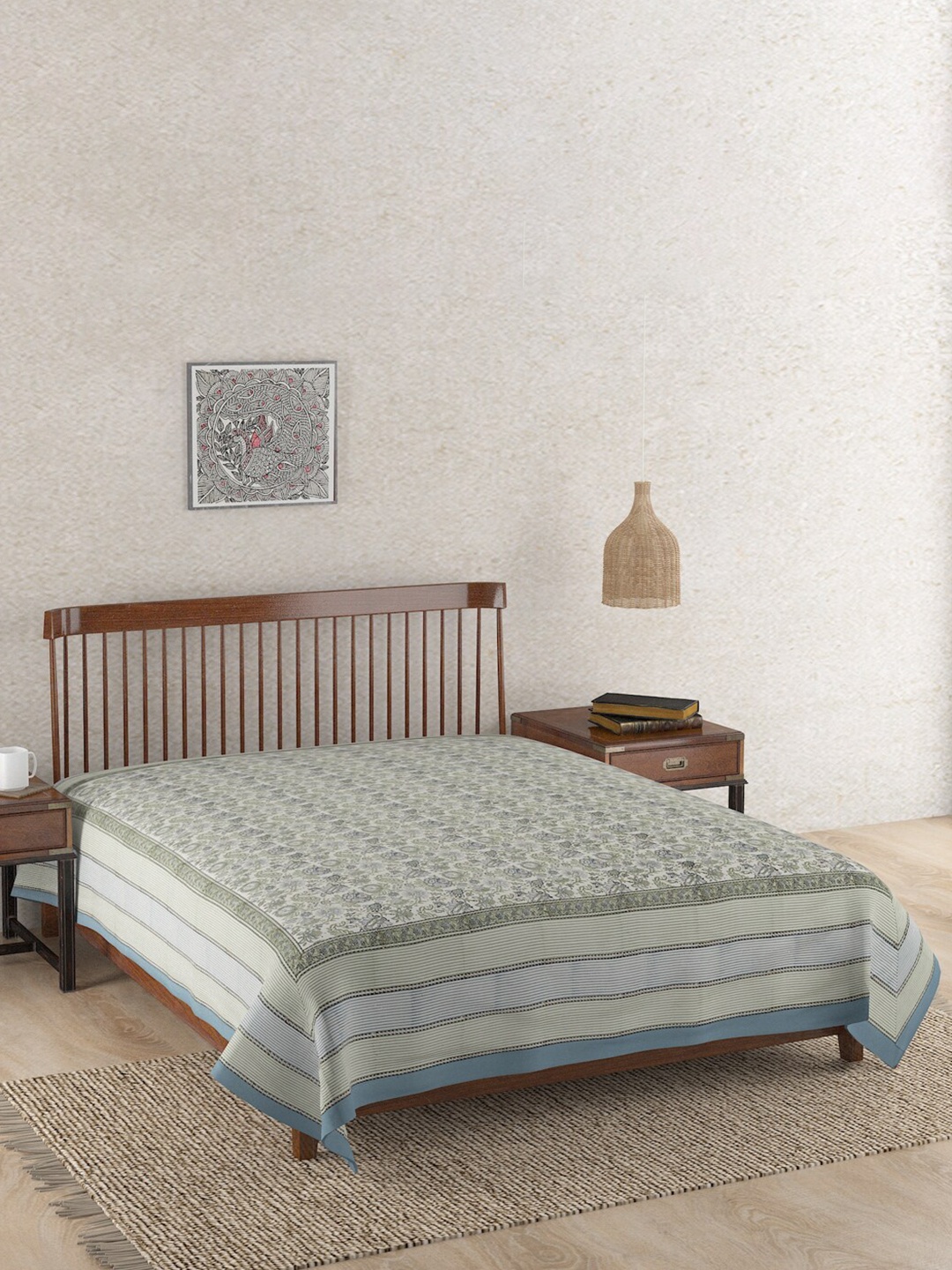 

Fabindia Blue Printed Coramandel Cotton Queen Bed Cover