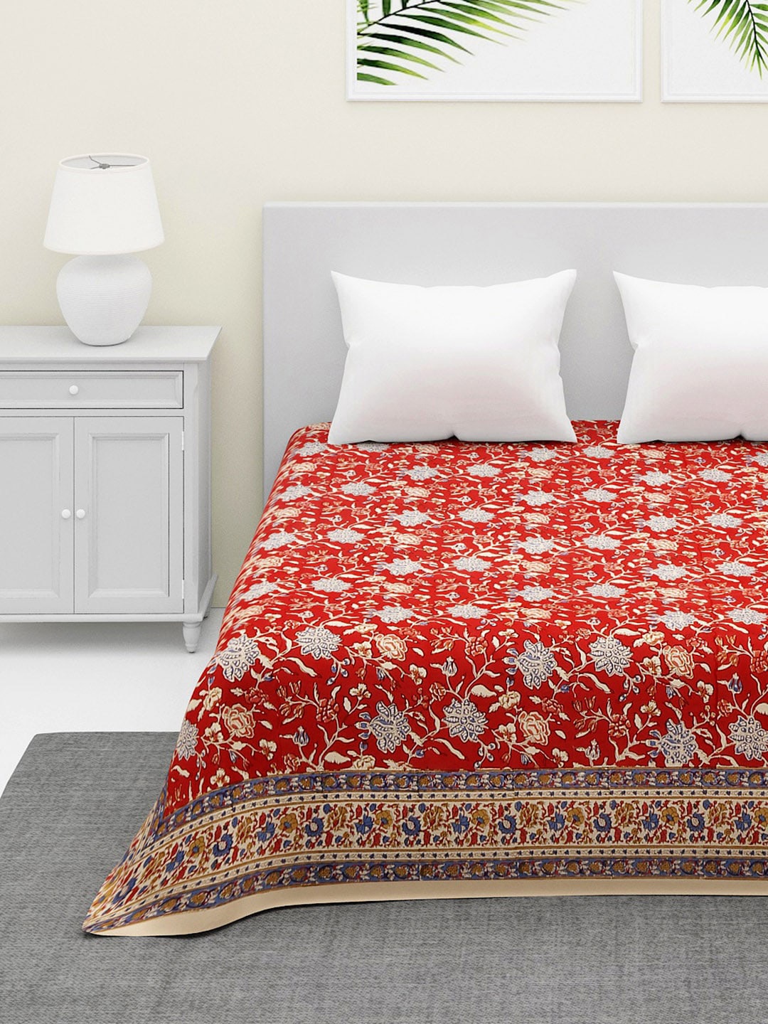 

Fabindia Red Mehulika Cotton Printed Double Bed Cover
