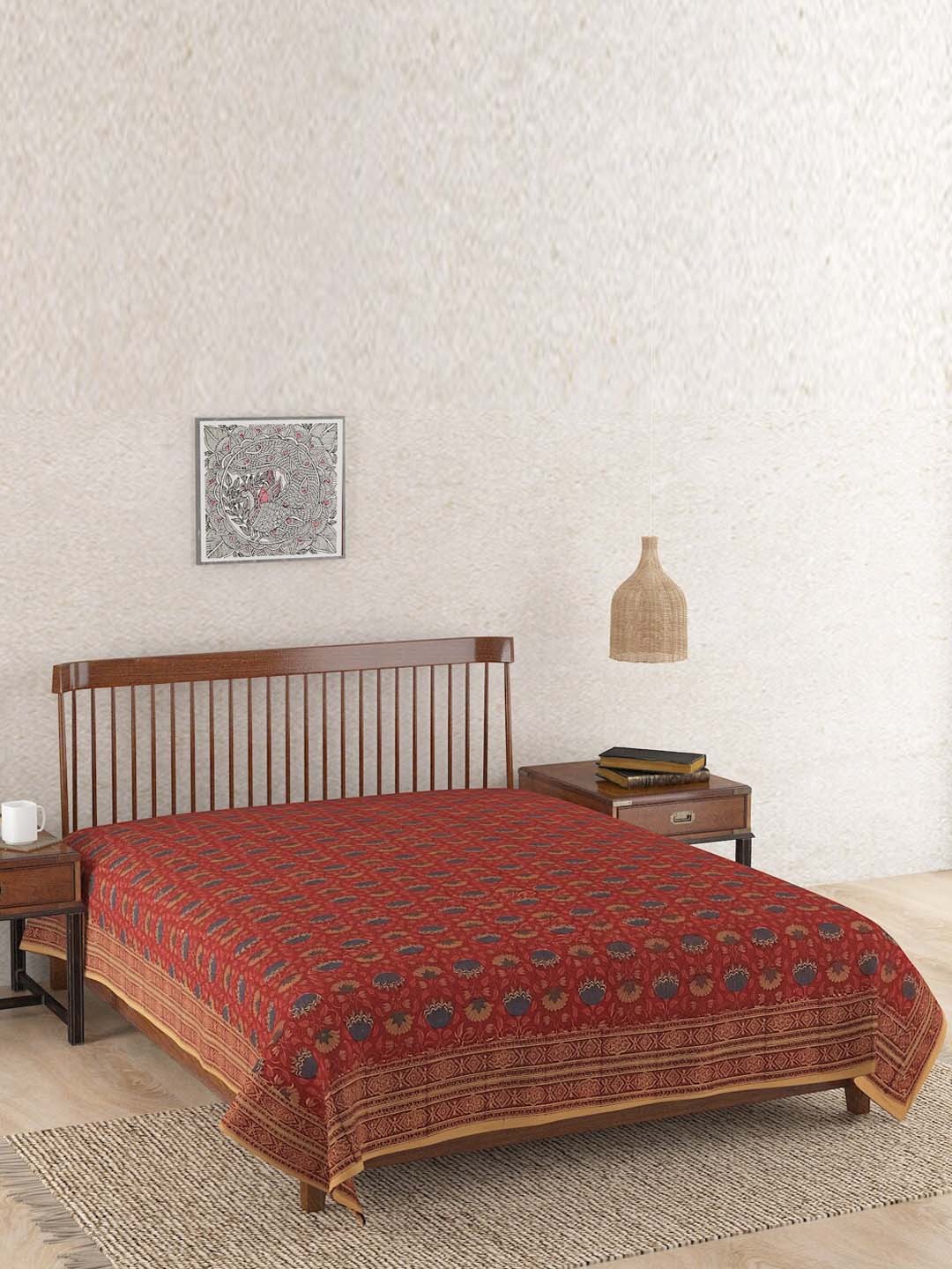 

Fabindia Red Kamal Cotton Hand Block Printed Single Bed Cover