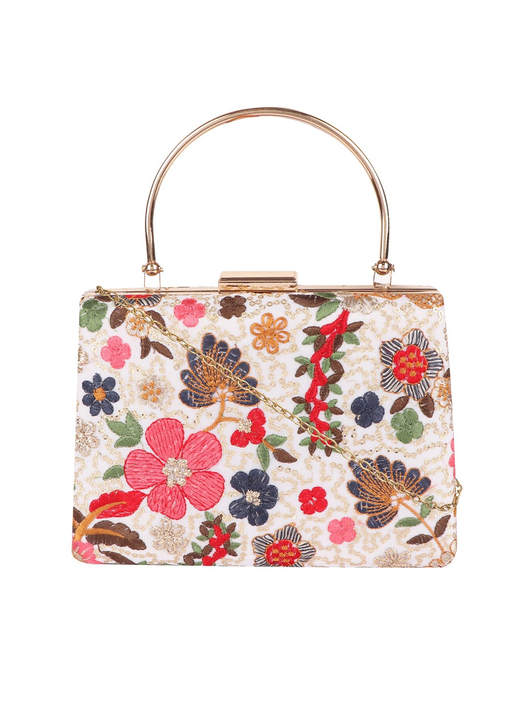 

HORRA Floral Embroidered Box Clutch, White