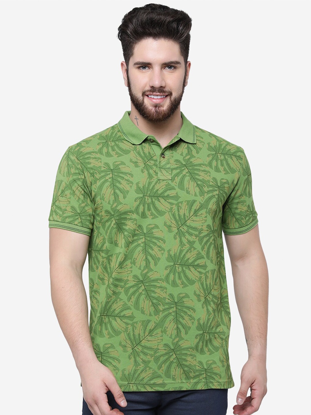 

Greenfibre Tropical Printed Polo Slim Fit T-shirt, Green