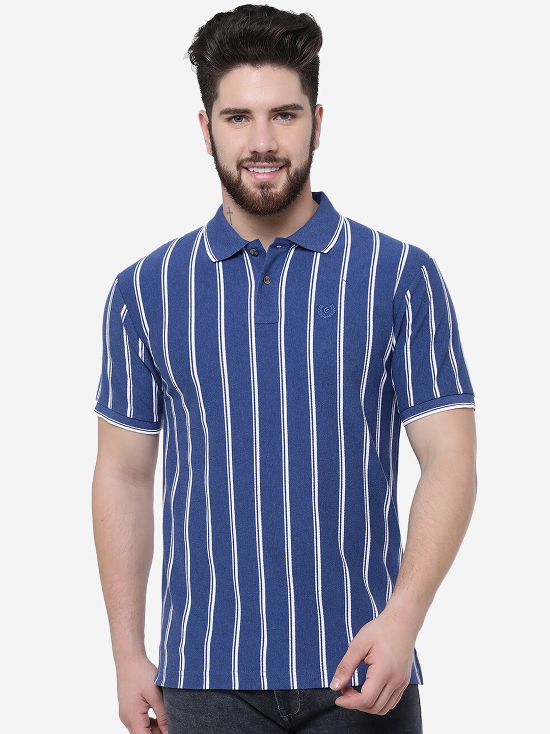 

Greenfibre Striped Polo Slim Fit T-shirt, Blue