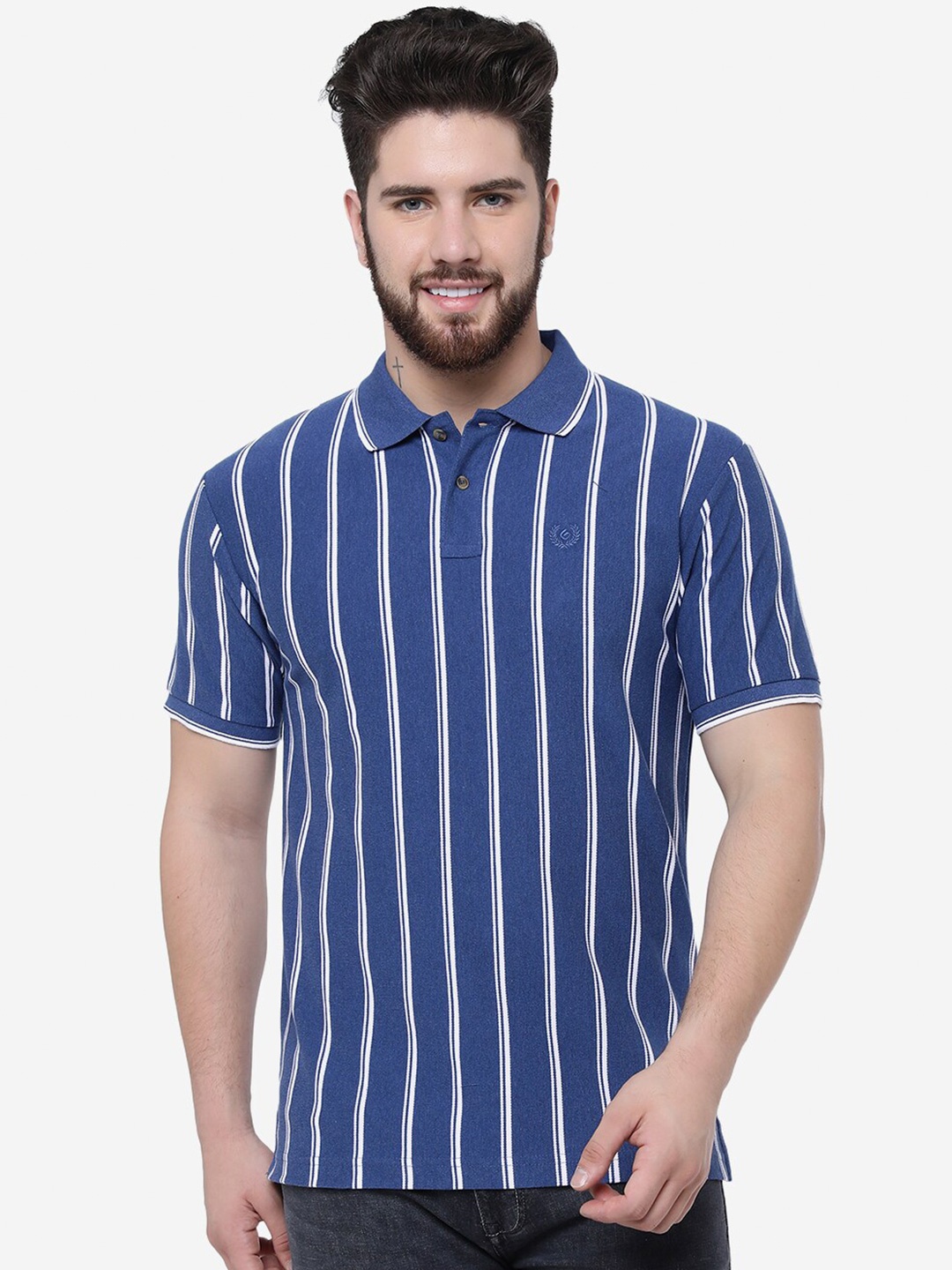 

Greenfibre Striped Polo Slim Fit T-shirt, Blue