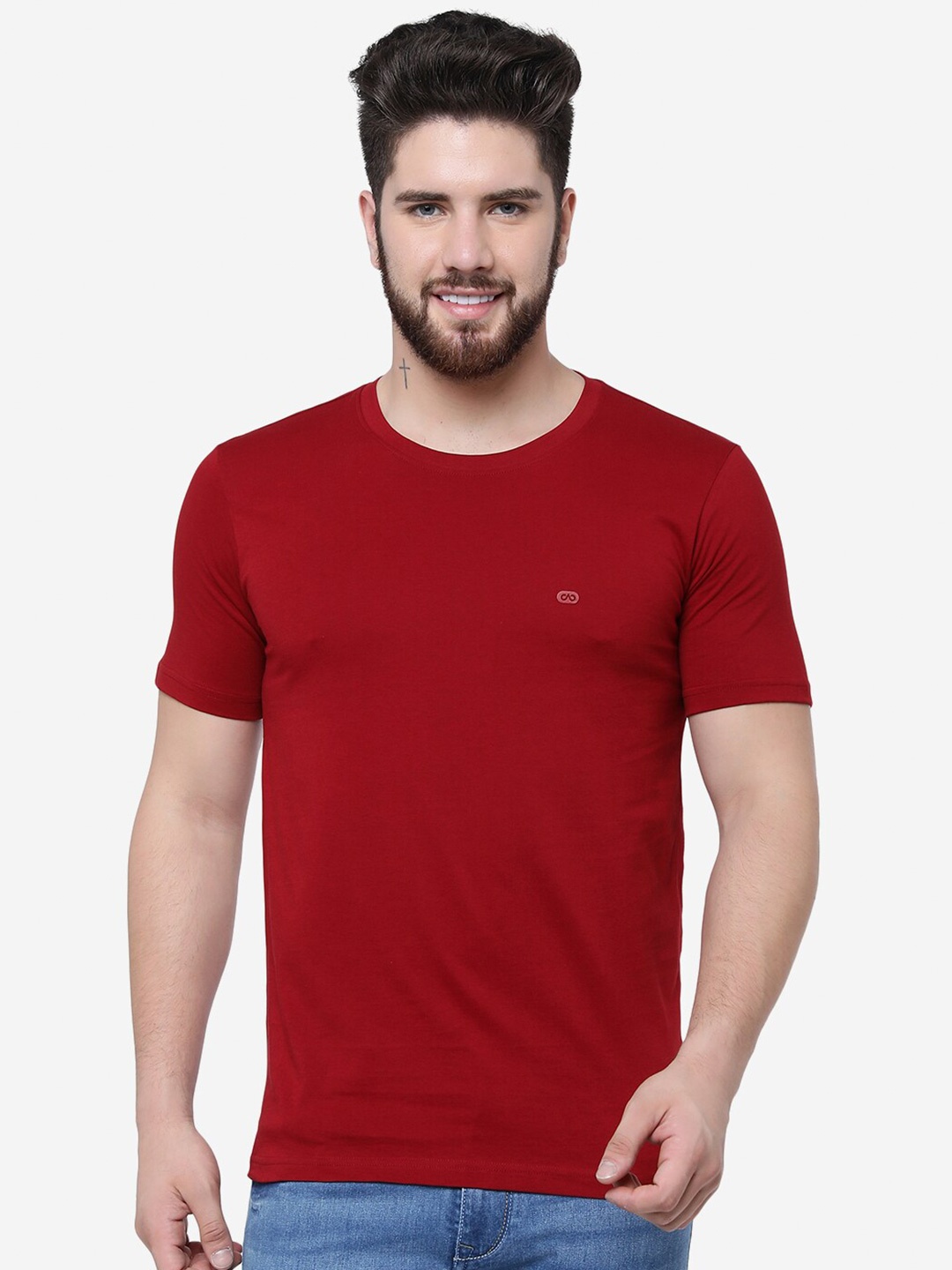 

JADE BLUE Round Neck Slim Fit Cotton T-Shirt, Maroon