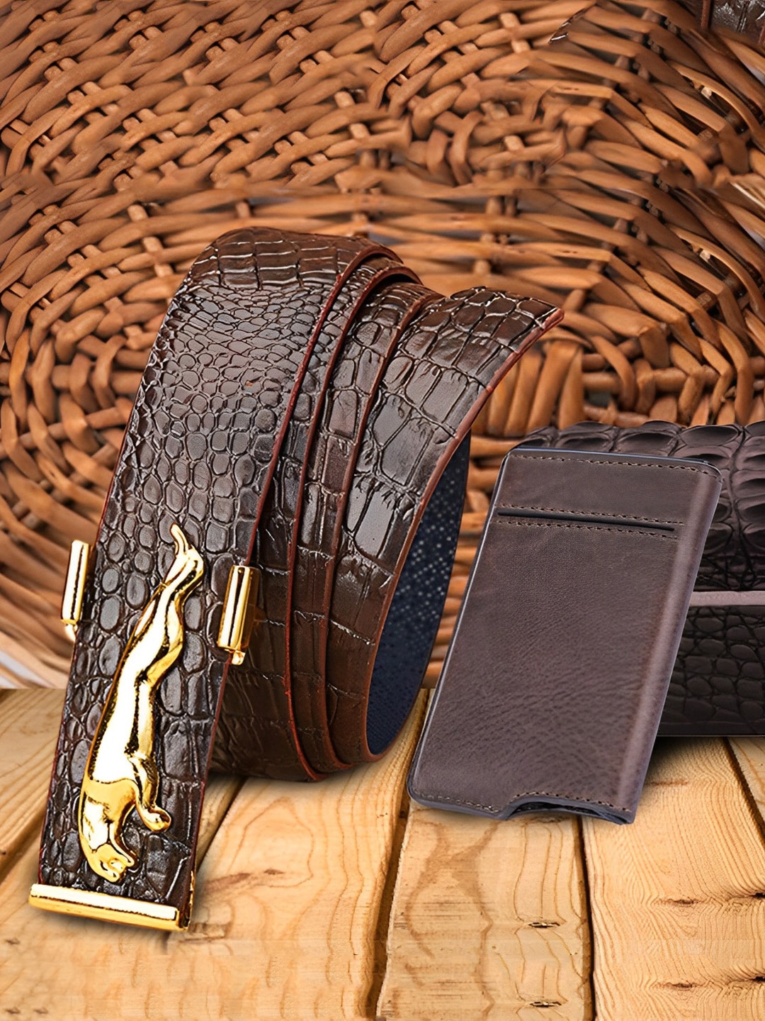 

Kastner Men Set Of 2 Leather Belt & Card Holder Accessory Gift Set, Brown