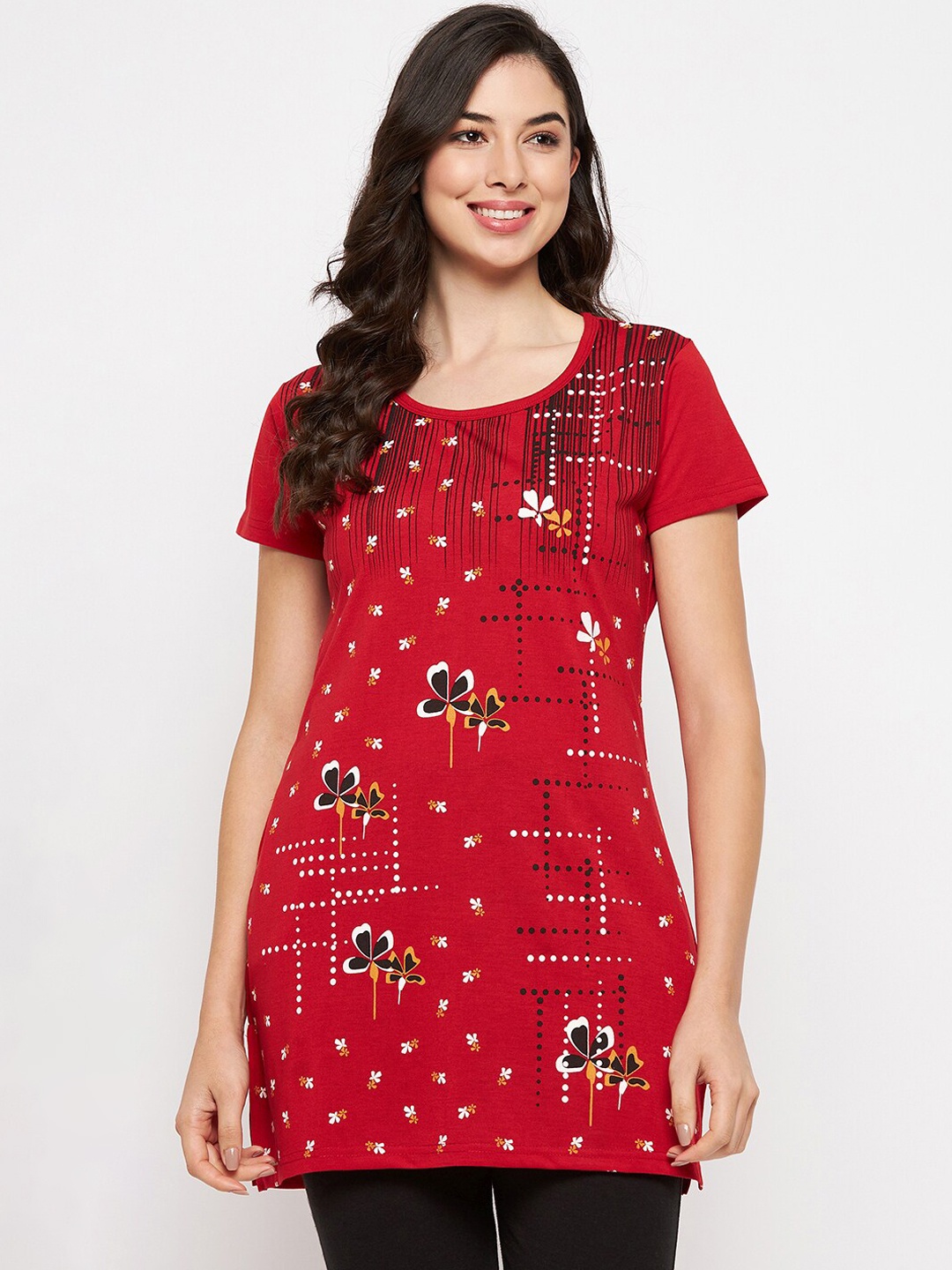 

VERO AMORE Printed Longline Lounge T-shirt, Red