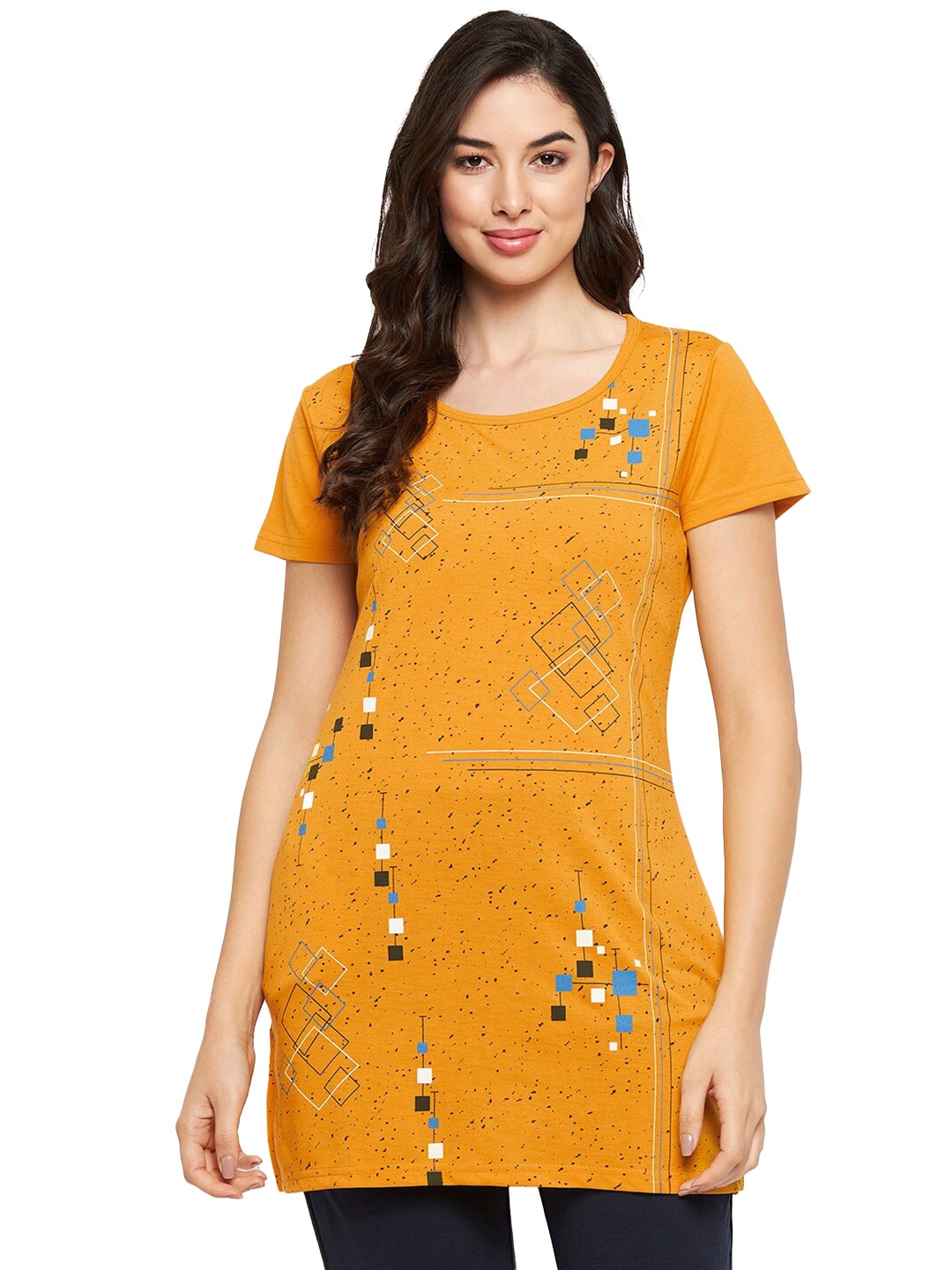 

VERO AMORE Geometric Printed Lounge T-shirt, Yellow