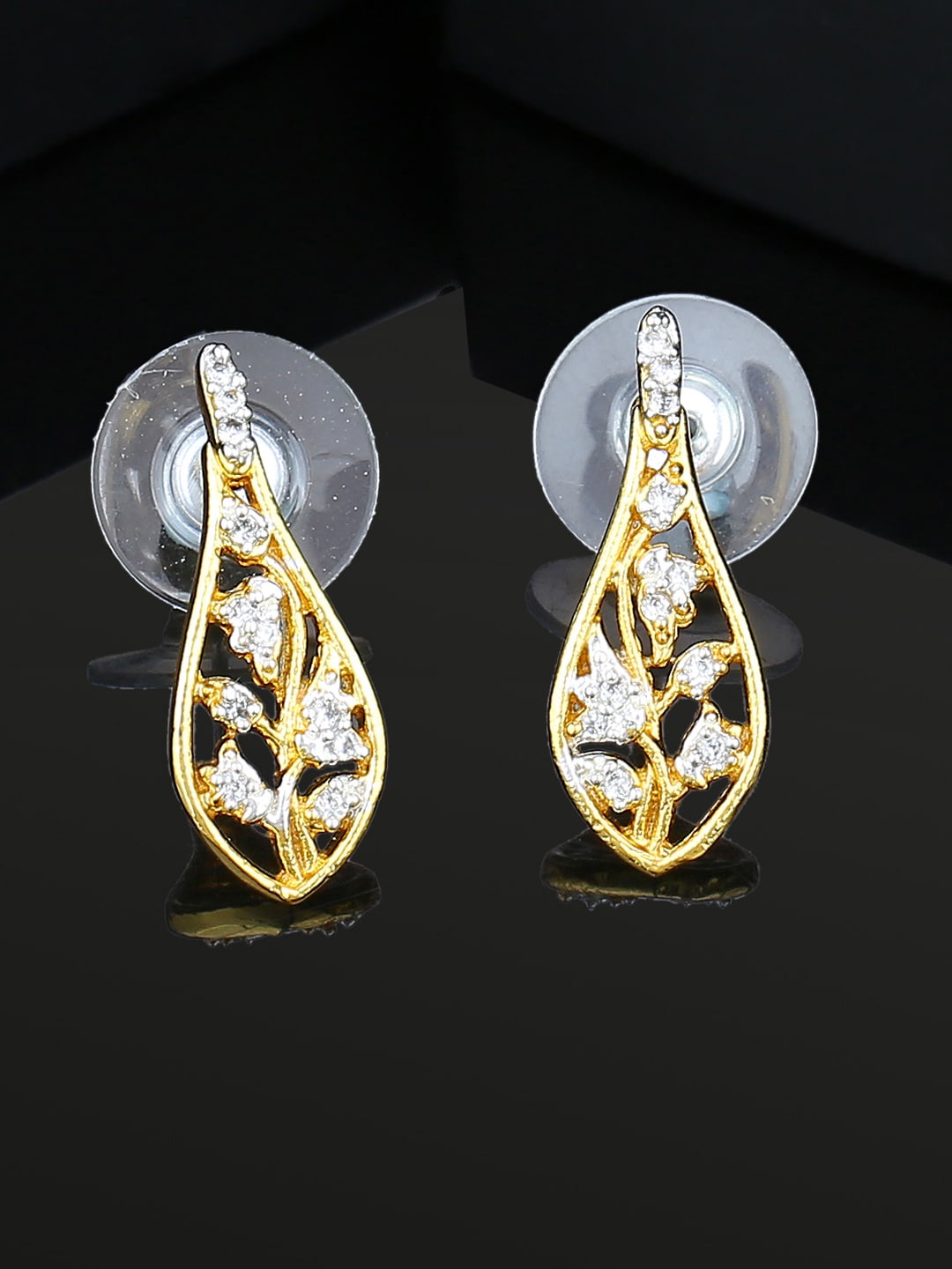 

Estele Gold Plated Oval CZ Studded Drop Earrings