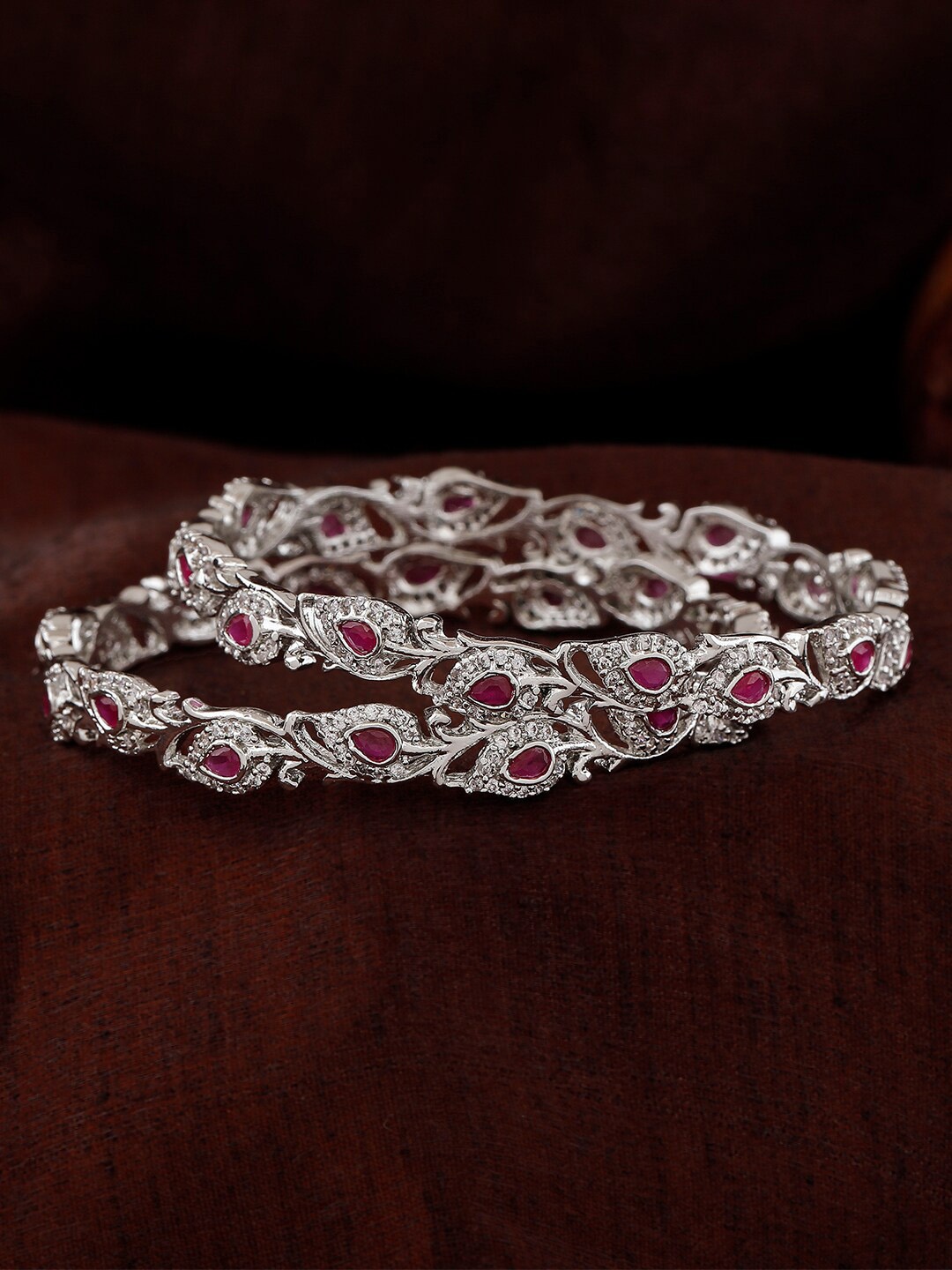 

Estele Set Of 2 Rhodium-Plated AD-Studded Bangles, Silver