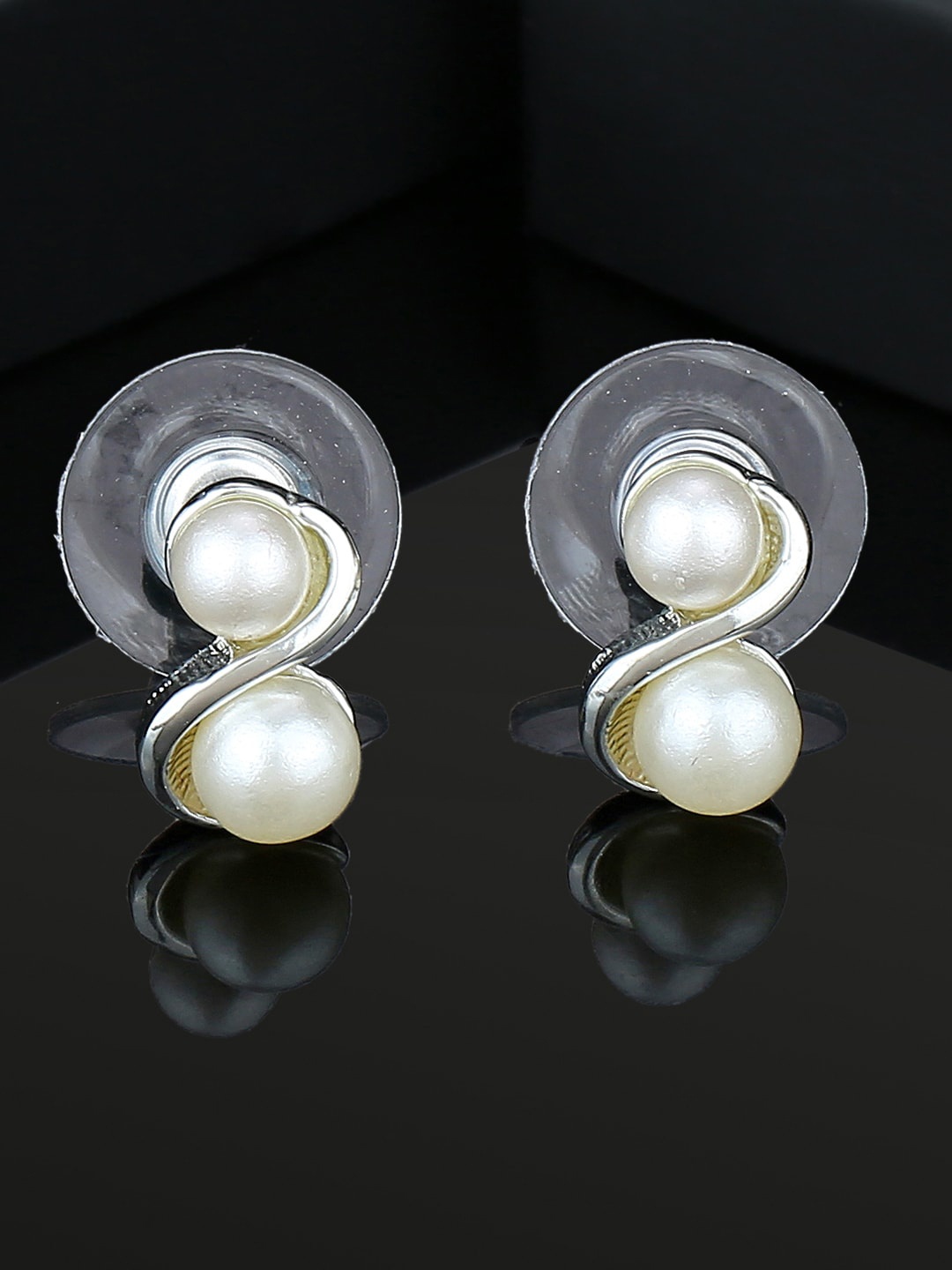 

Estele Rhodium-Plated Geometric Studs Earrings, Silver