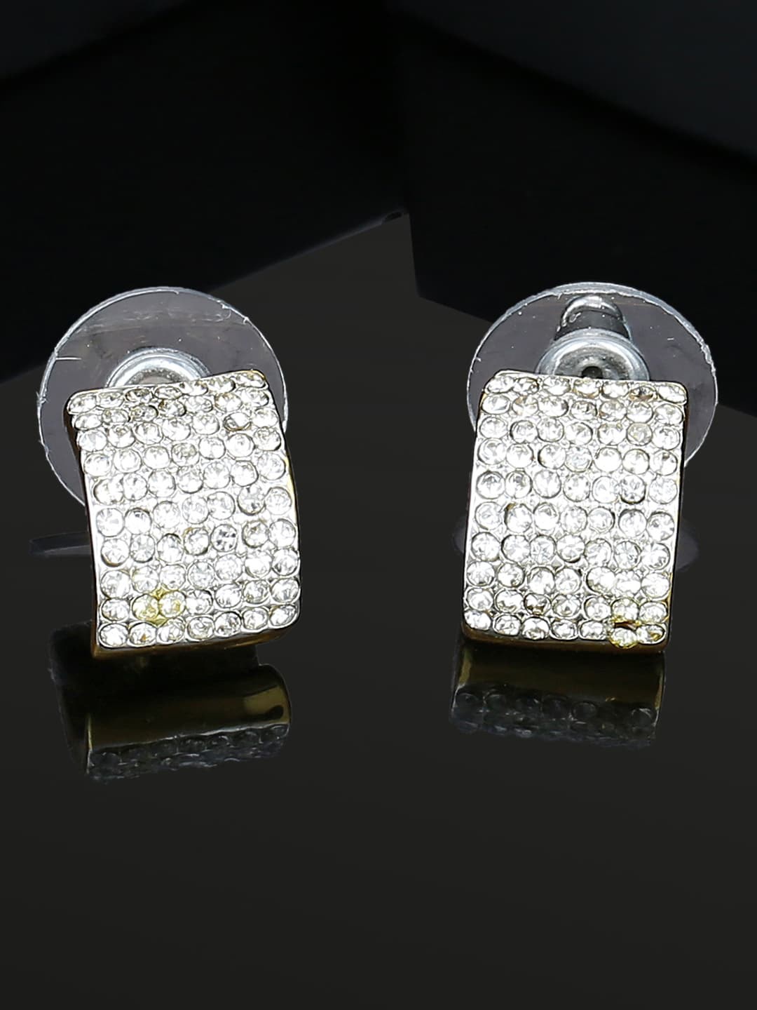 

Estele Gold-Plated Square Crystal Studded Studs Earrings