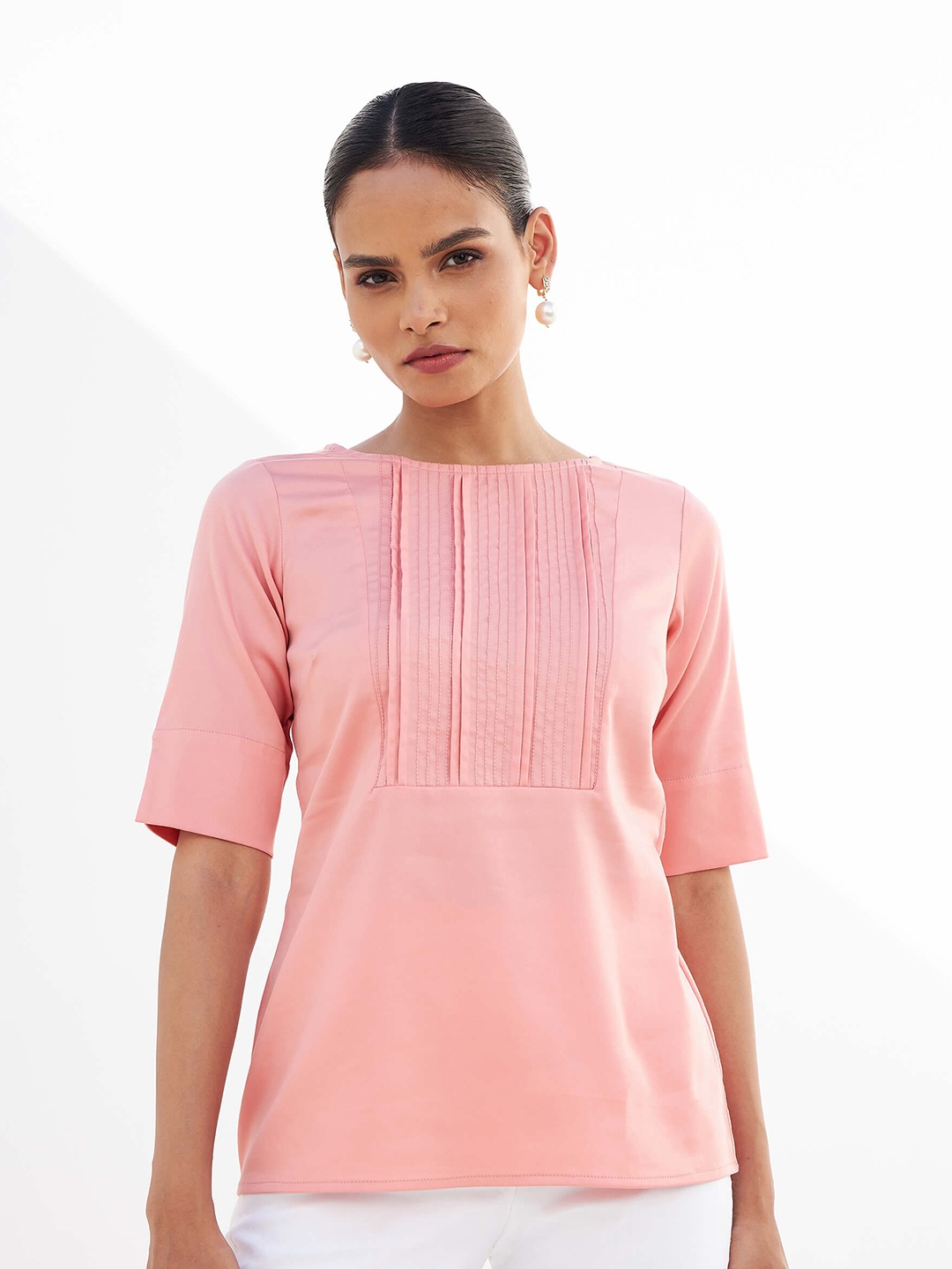 

SALT ATTIRE Pintuck Detail Cotton Top, Pink