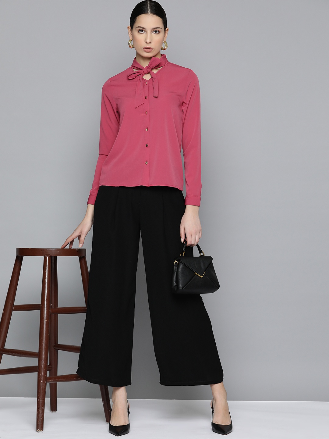 

Chemistry Tie-Up Neck Shirt Style Top, Pink