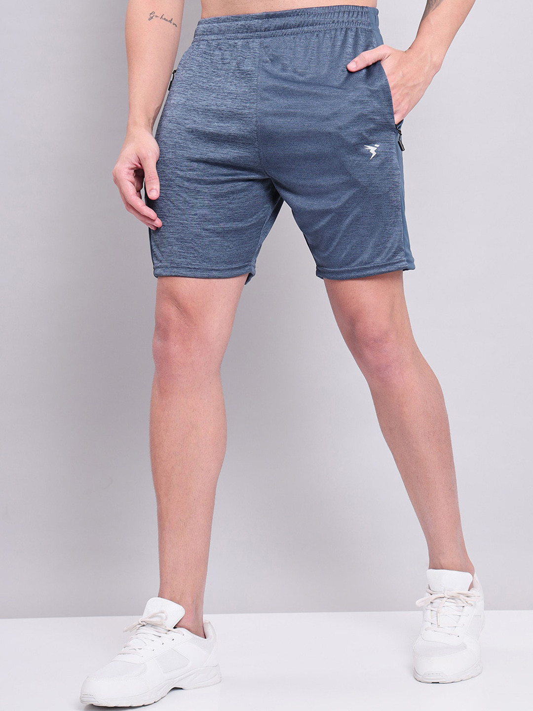 

Technosport Men Self Designed Mid Rise Antimicrobial Slim Fit Sports Shorts, Blue