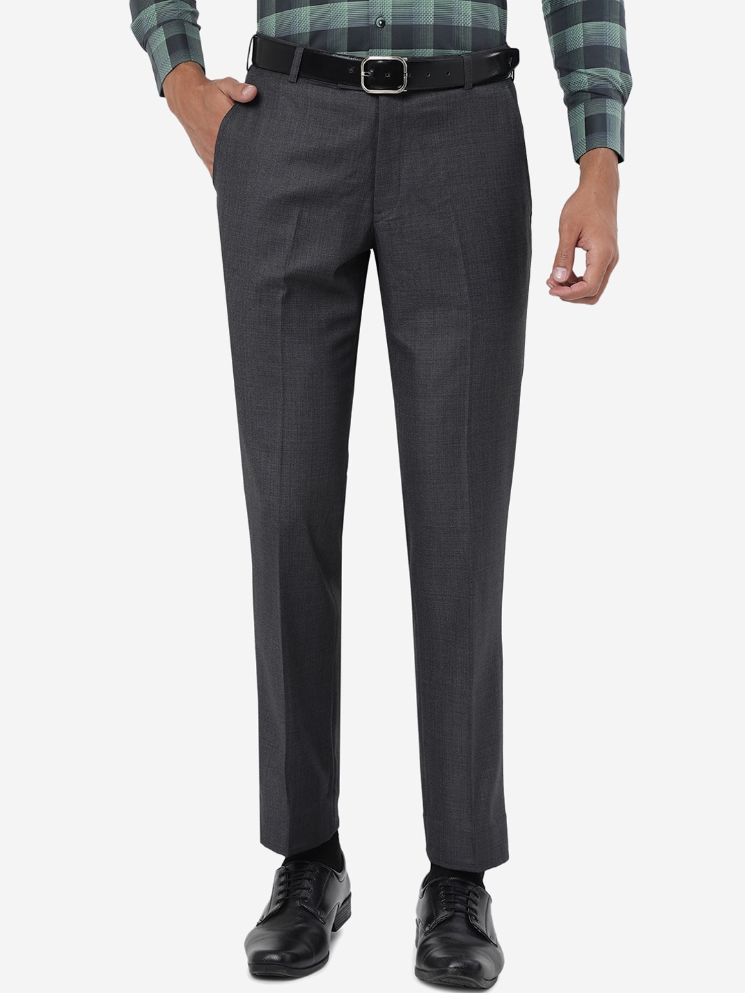 

METAL Men Slim Fit Formal Trousers, Grey