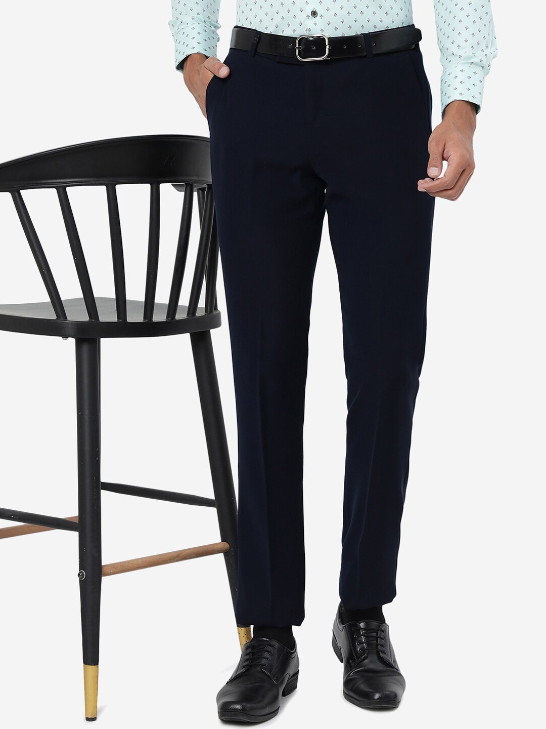 

JB STUDIO Men Mid Rise Slim Fit Formal Trousers, Blue