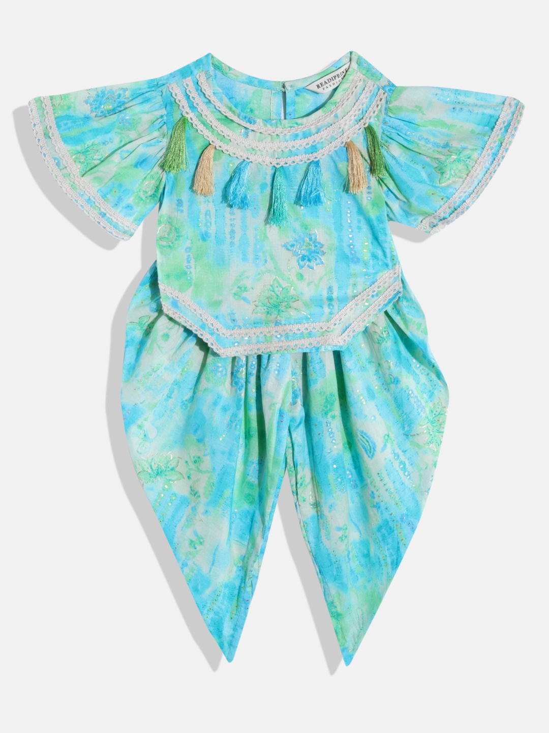 

Readiprint Girls Floral Printed Pure Cotton Kurti With Dhoti Pants, Blue