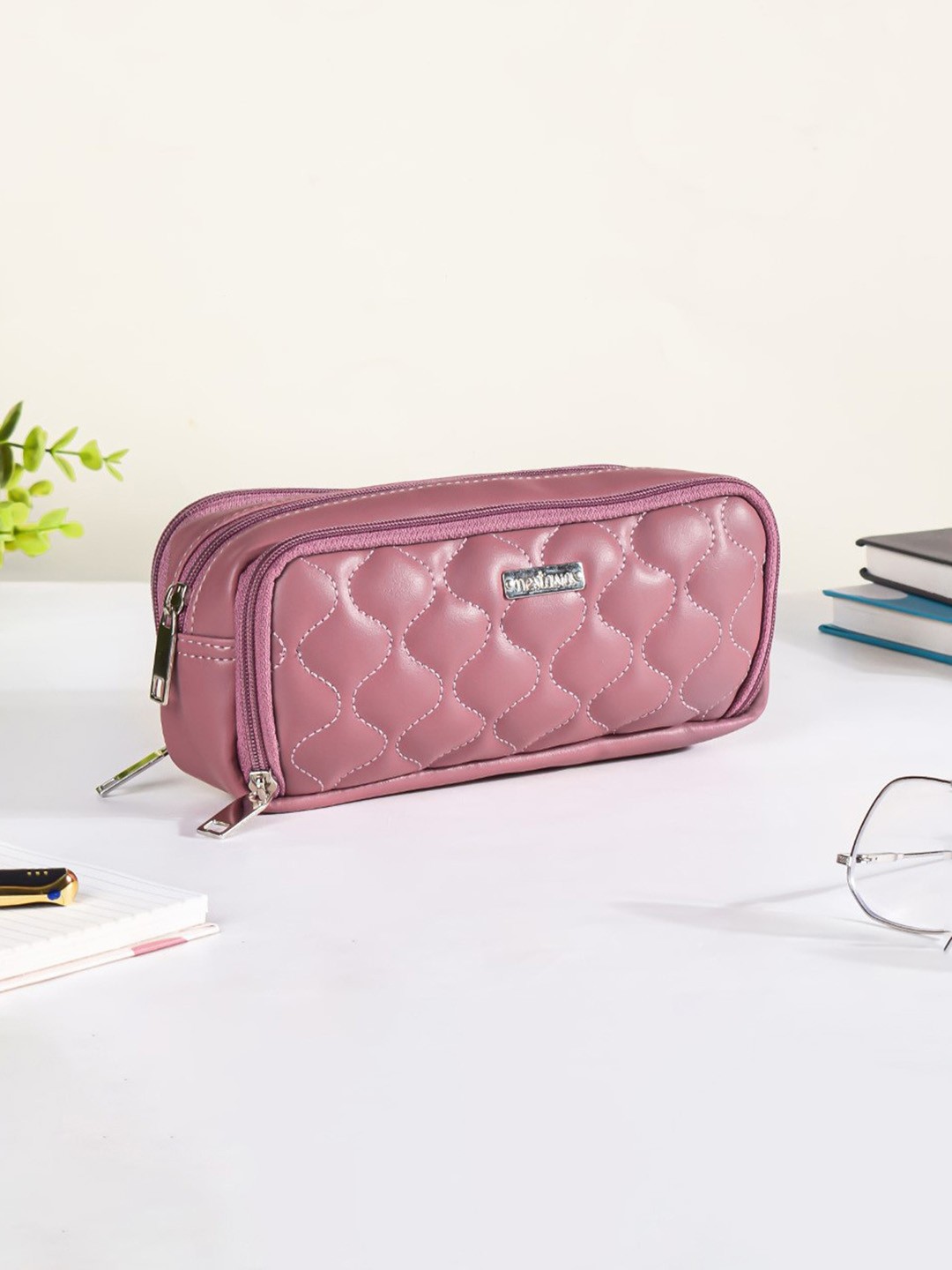 

Nestasia Pink Self Design Vegan leather Makeup Organizer