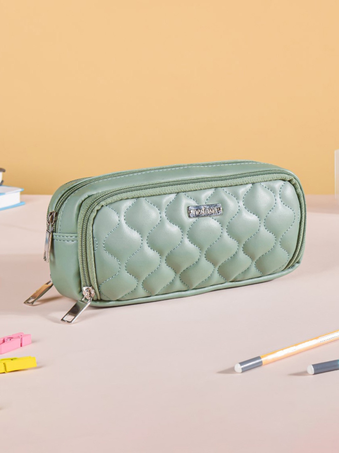 

Nestasia Green Self-Design Vegan Leather Multi Purpose Organizer Pouch