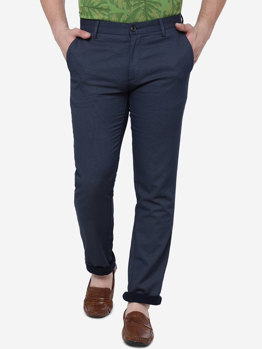 

JADE BLUE Men Slim Fit Mid-Rise Pure Cotton Trousers
