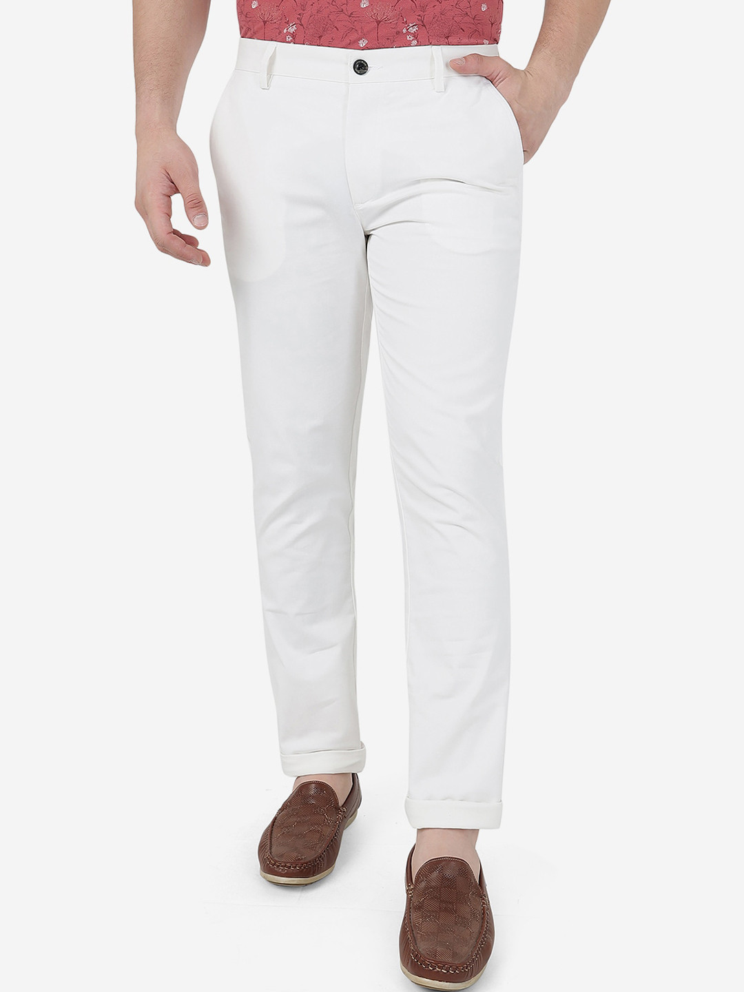 

JADE BLUE Men Slim Fit Pure Cotton Trousers, White