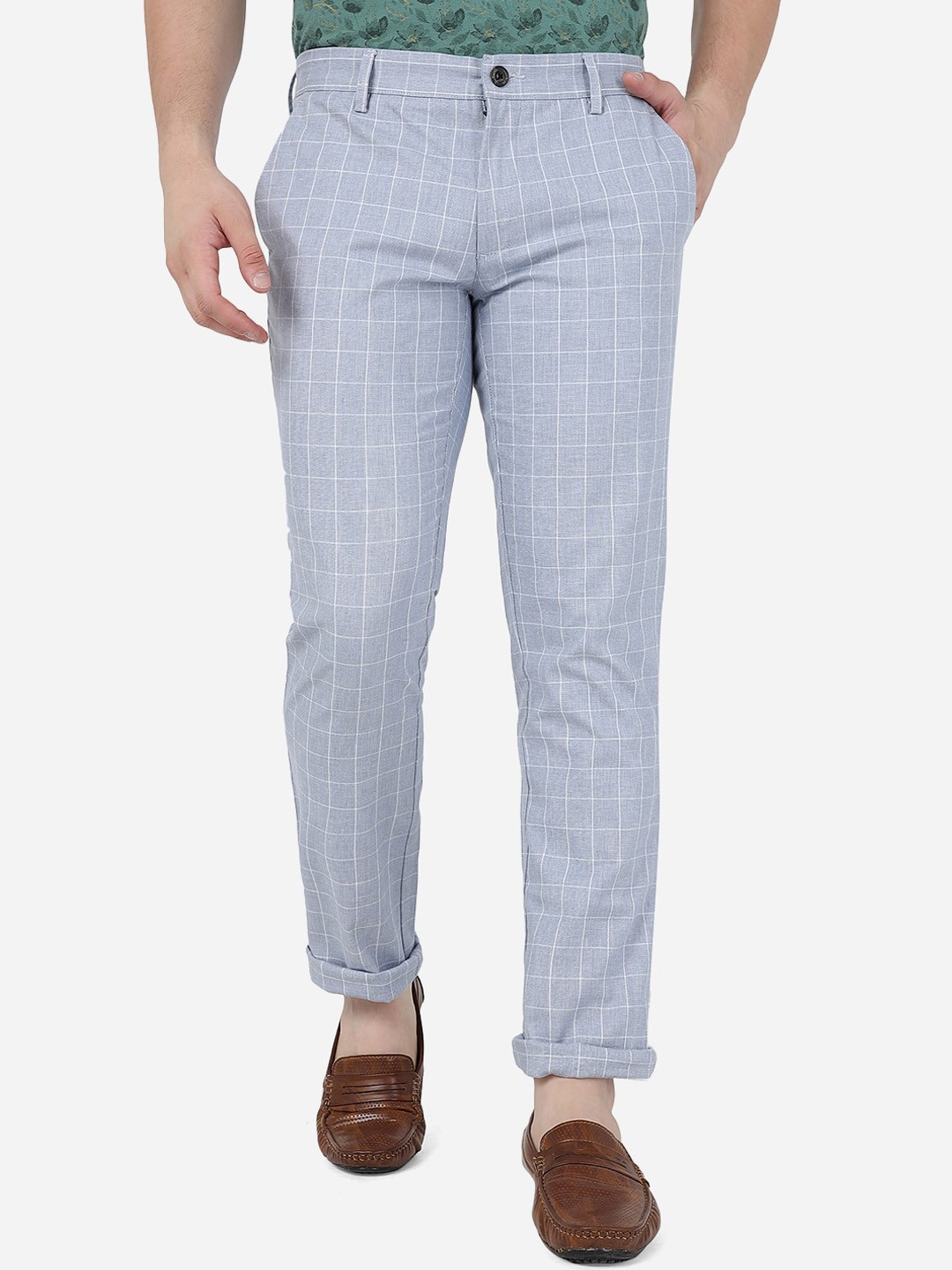

JADE BLUE Men Checked Slim Fit Cotton Trousers