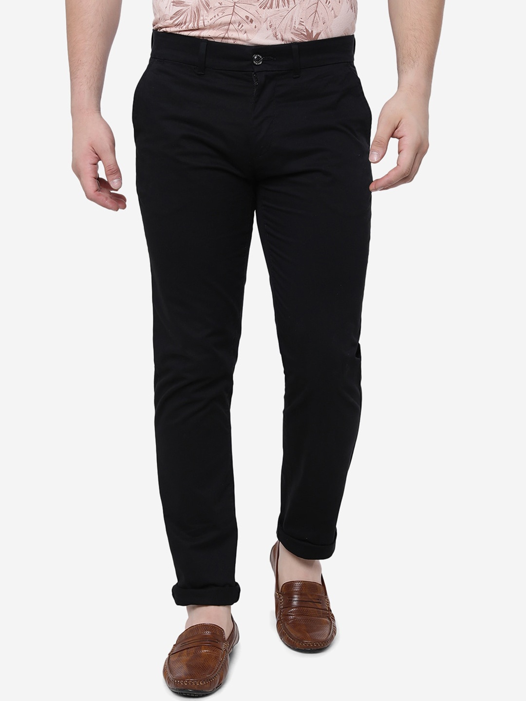 

JADE BLUE Men Slim Fit Mid-Rise Pure Cotton Chinos Trousers, Black