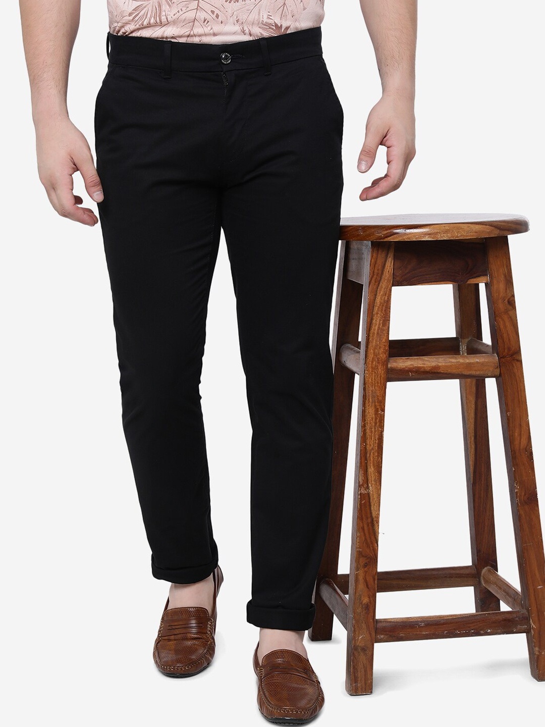 

JADE BLUE Men Mid Rise Slim Fit Pure Cotton Trousers, Black