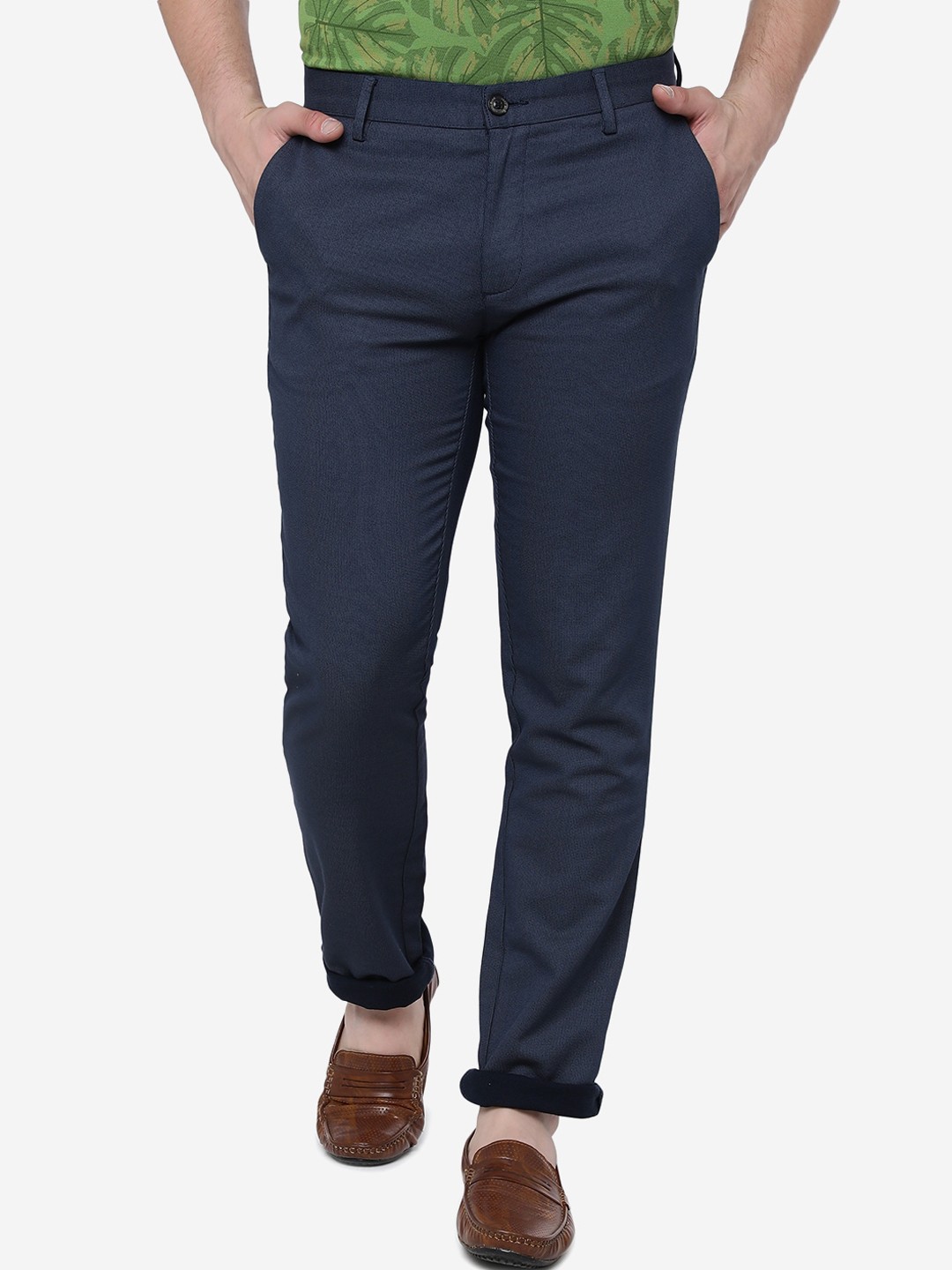 

JADE BLUE Men Mid Rise Slim Fit Pure Cotton Trousers