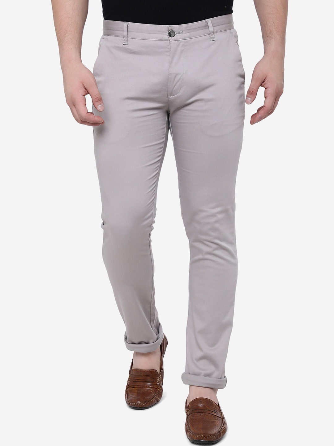 

Greenfibre Men Slim Fit Mid-Rise Pure Cotton Trousers, Grey