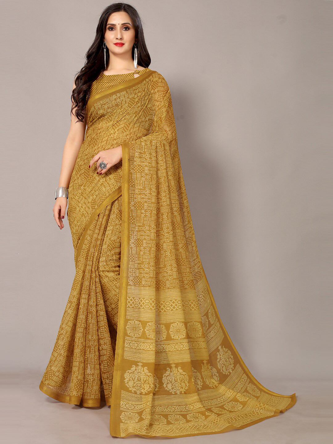 

Shaily Mustard Geometric Printed Zari Saree