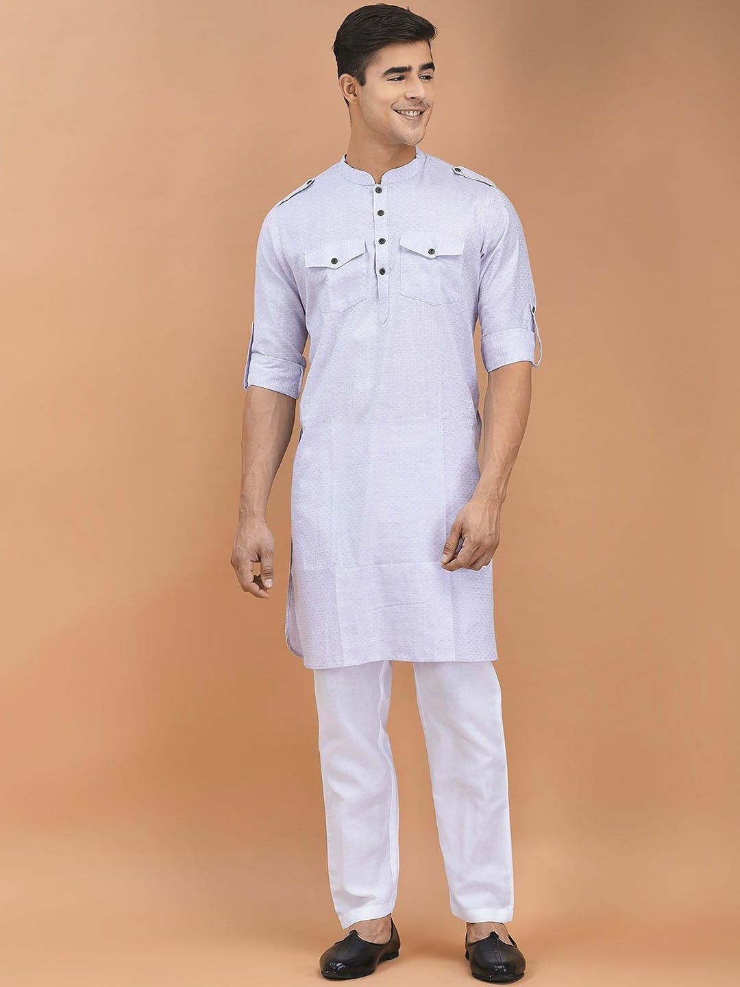 

DEYANN Self Design Pathani Kurta with Pyjamas, Purple