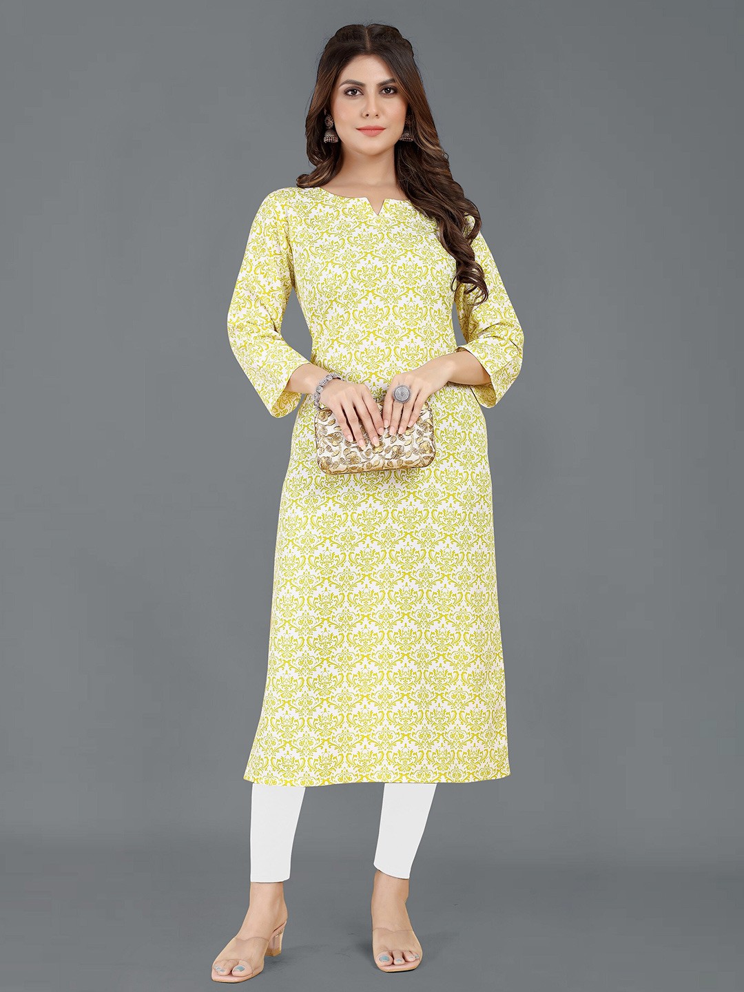 

TIEXA Ethnic Motifs Printed Kurta, Yellow