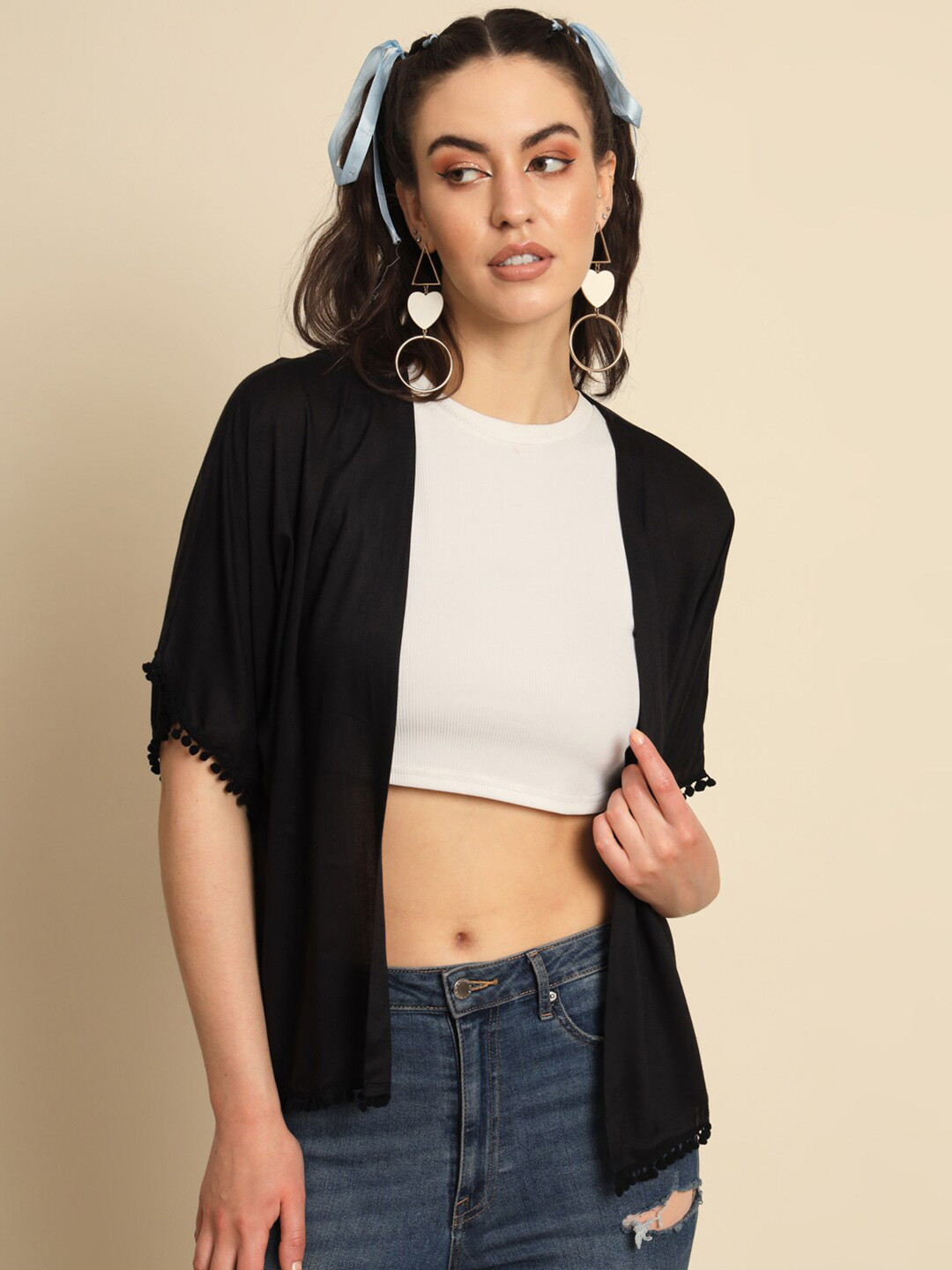 

Trend Arrest Tasselled Hem Shrug, Black