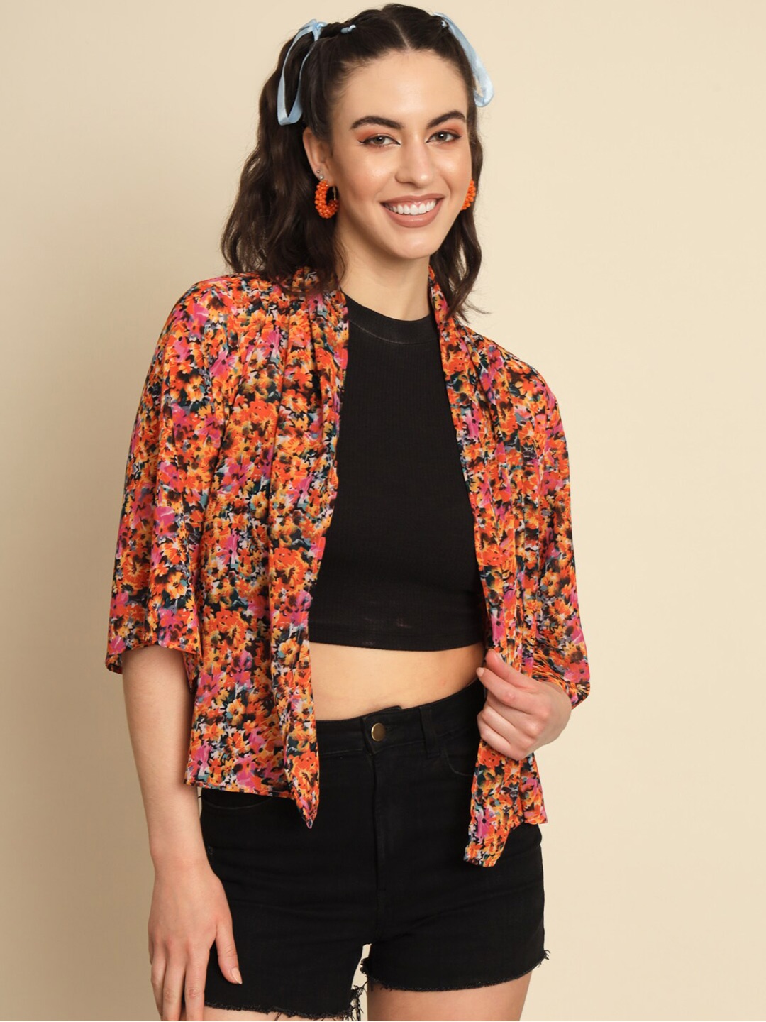 

Trend Arrest Floral Printed Shrug, Orange