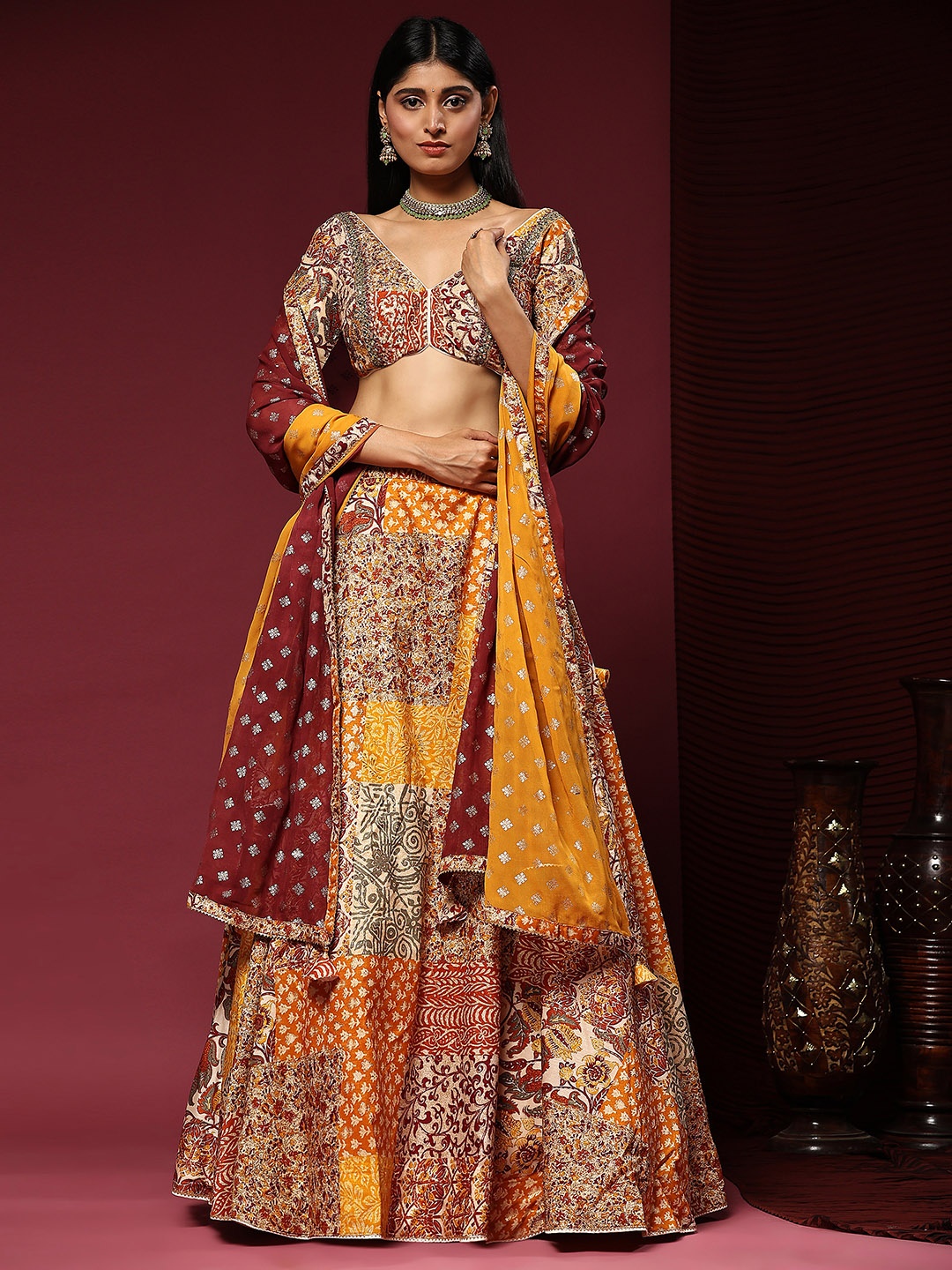 

Phenav Printed Ready to Wear Lehenga & Blouse With Dupatta, Yellow