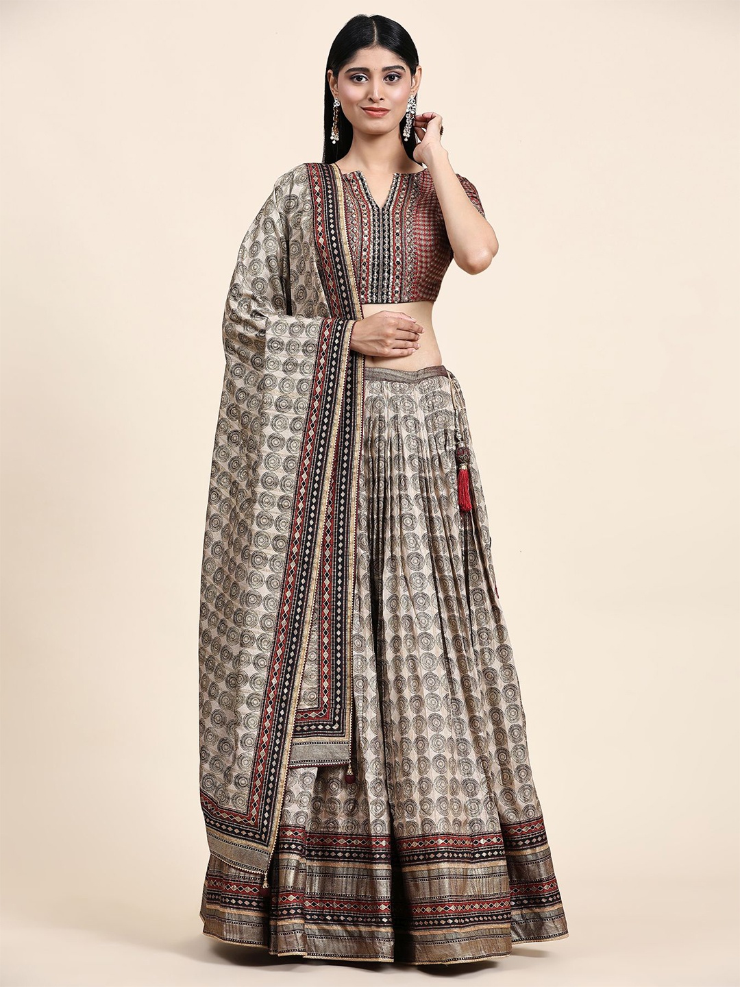 

Phenav Printed Ready to Wear Lehenga & Blouse With Dupatta, Beige