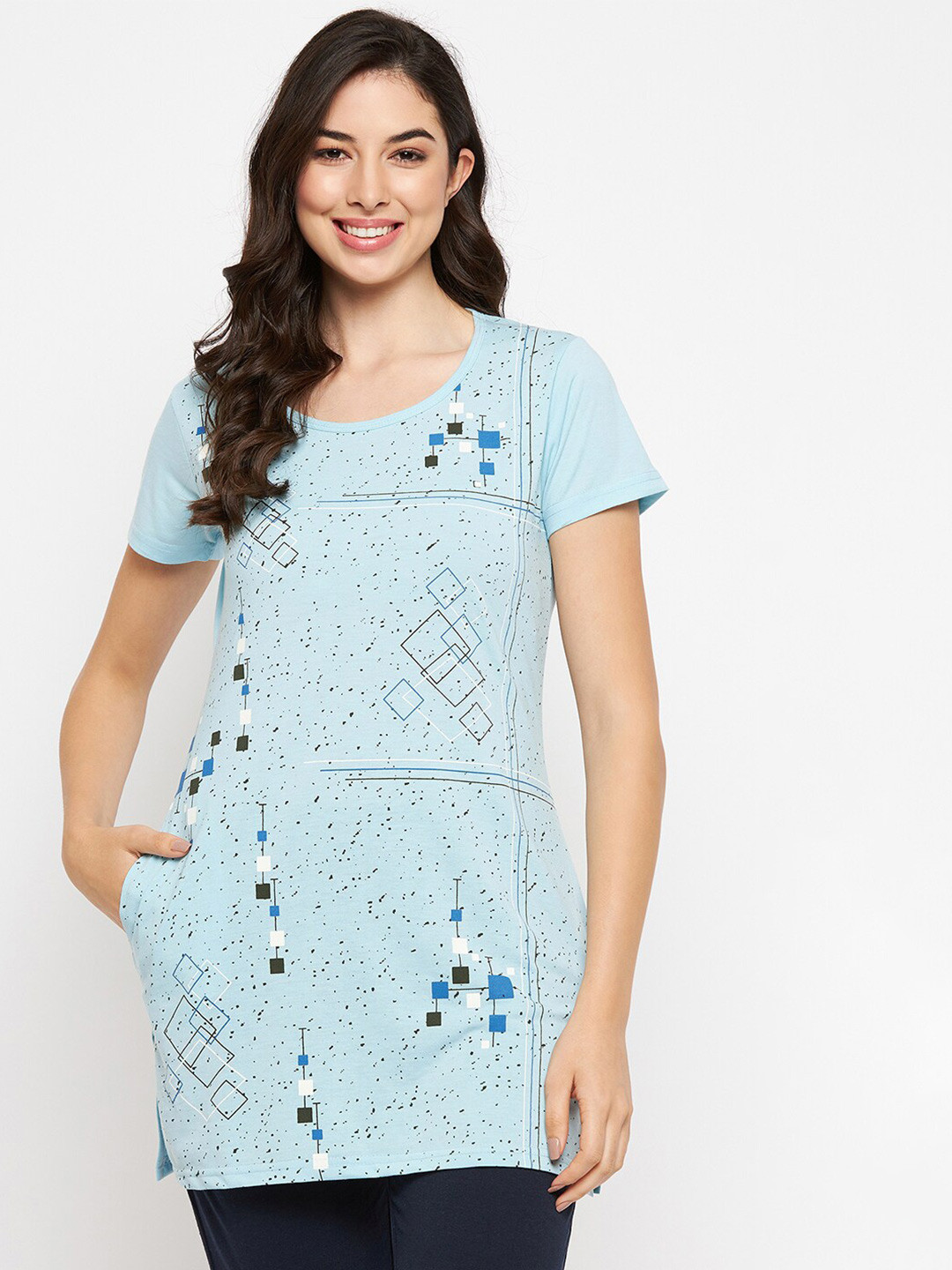

VERO AMORE Floral Printed Longline Lounge T-shirt, Blue