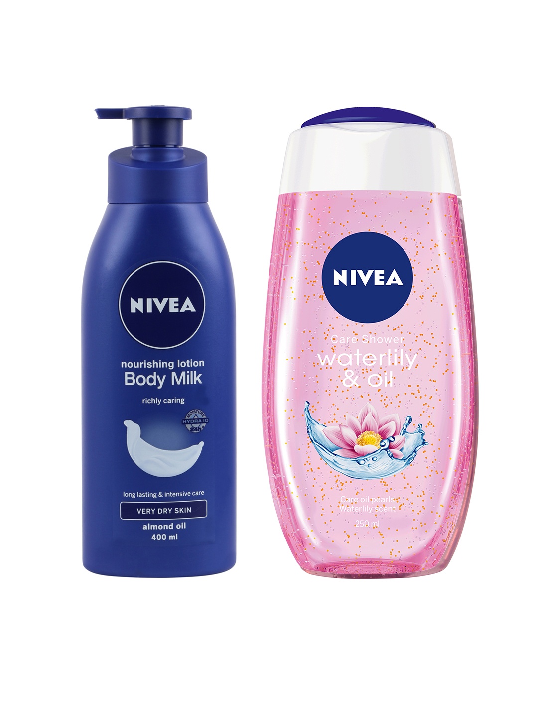 

Nivea Water Lily & Oil Care Shower Gel 250 ml & Nourishing Lotion Body Milk 400 ml Combo, Blue