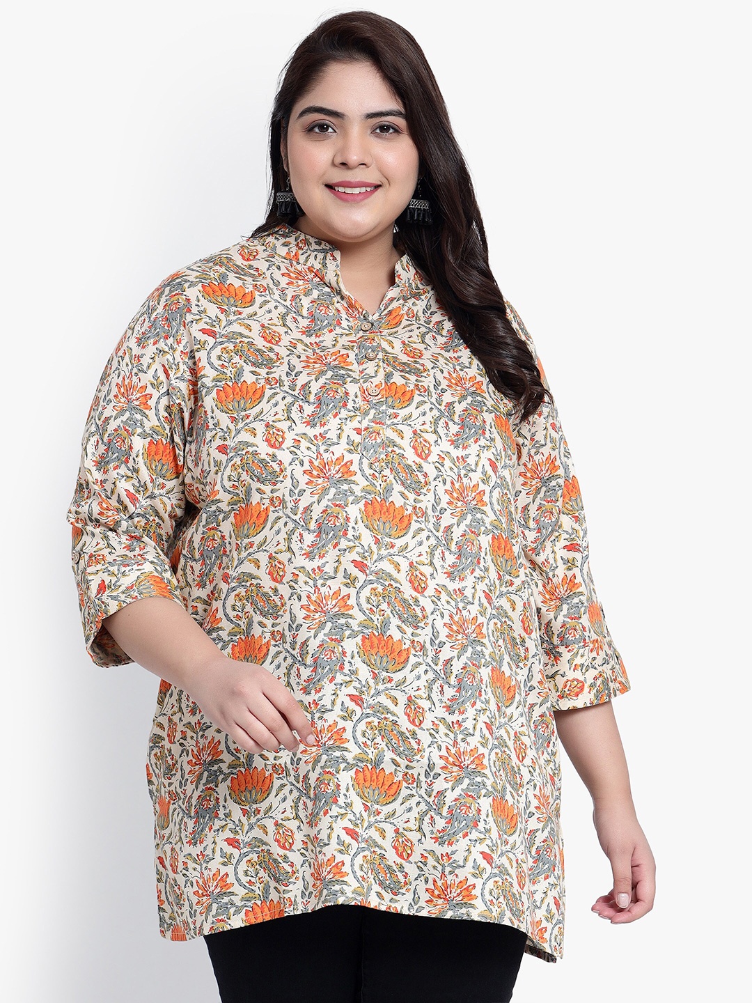 

Indietoga Plus Size Printed Pure Cotton Tunic, White