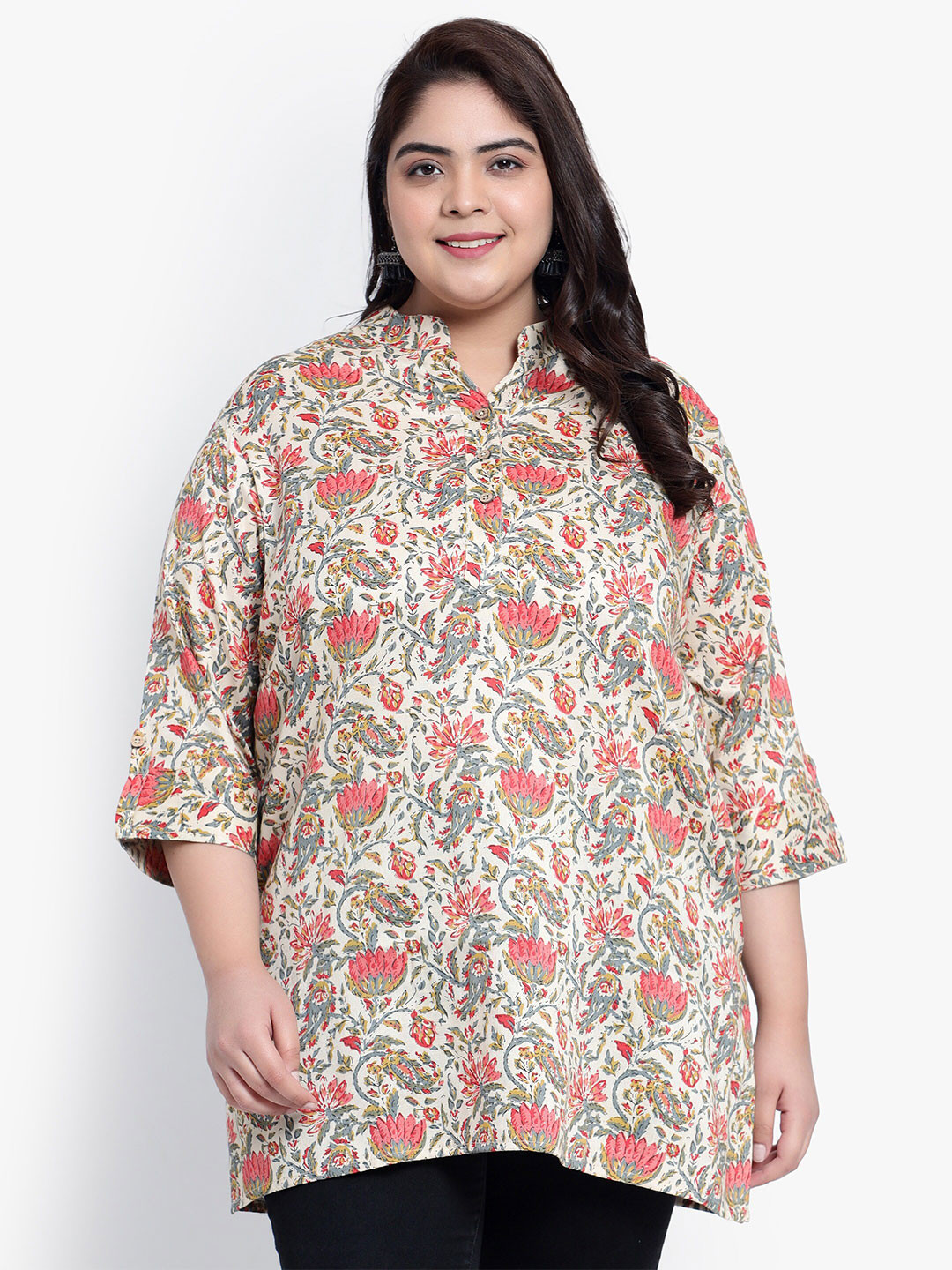 

Indietoga Women Floral Printed Pure Cotton Tunic, White