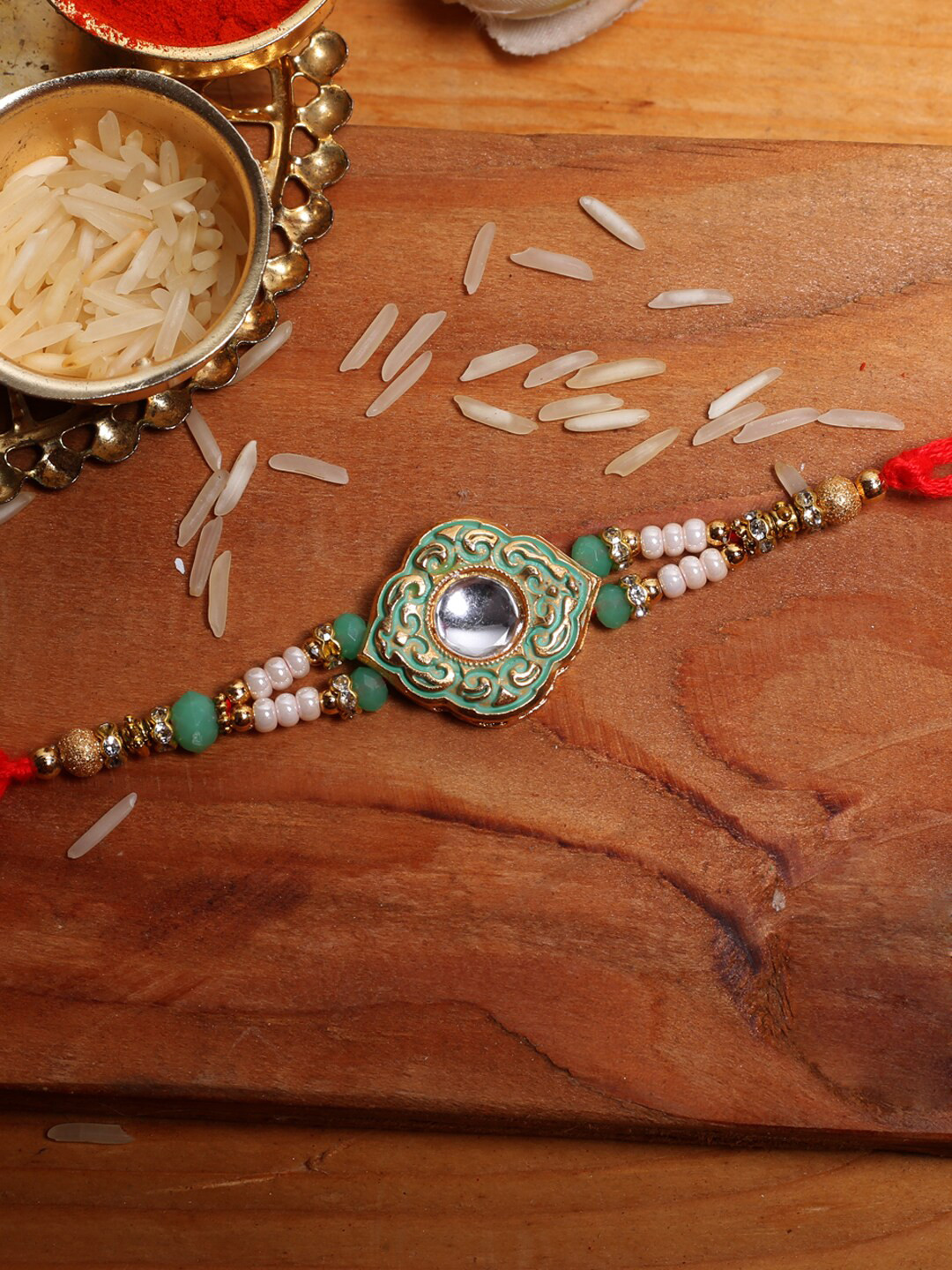 

Aapno Rajasthan Textured Beaded Rakhi, Green