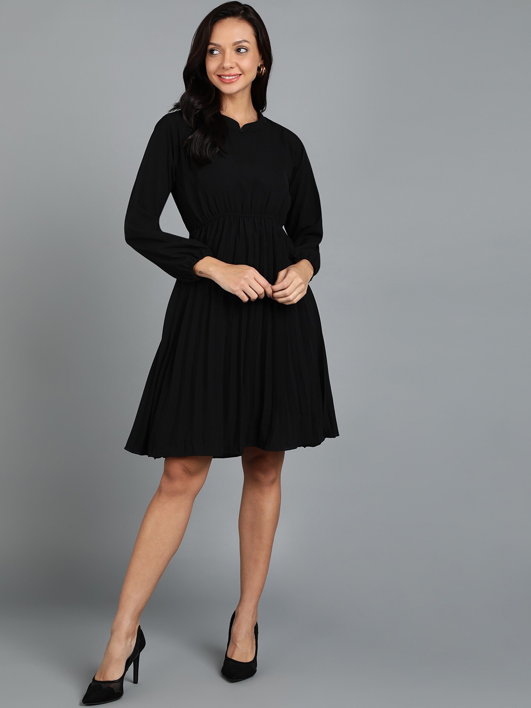 

KASHIAN Crepe Fit & Flare Dress, Black