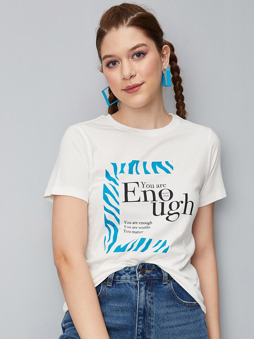 

max Typography Printed Knitted Cotton T-shirt, White