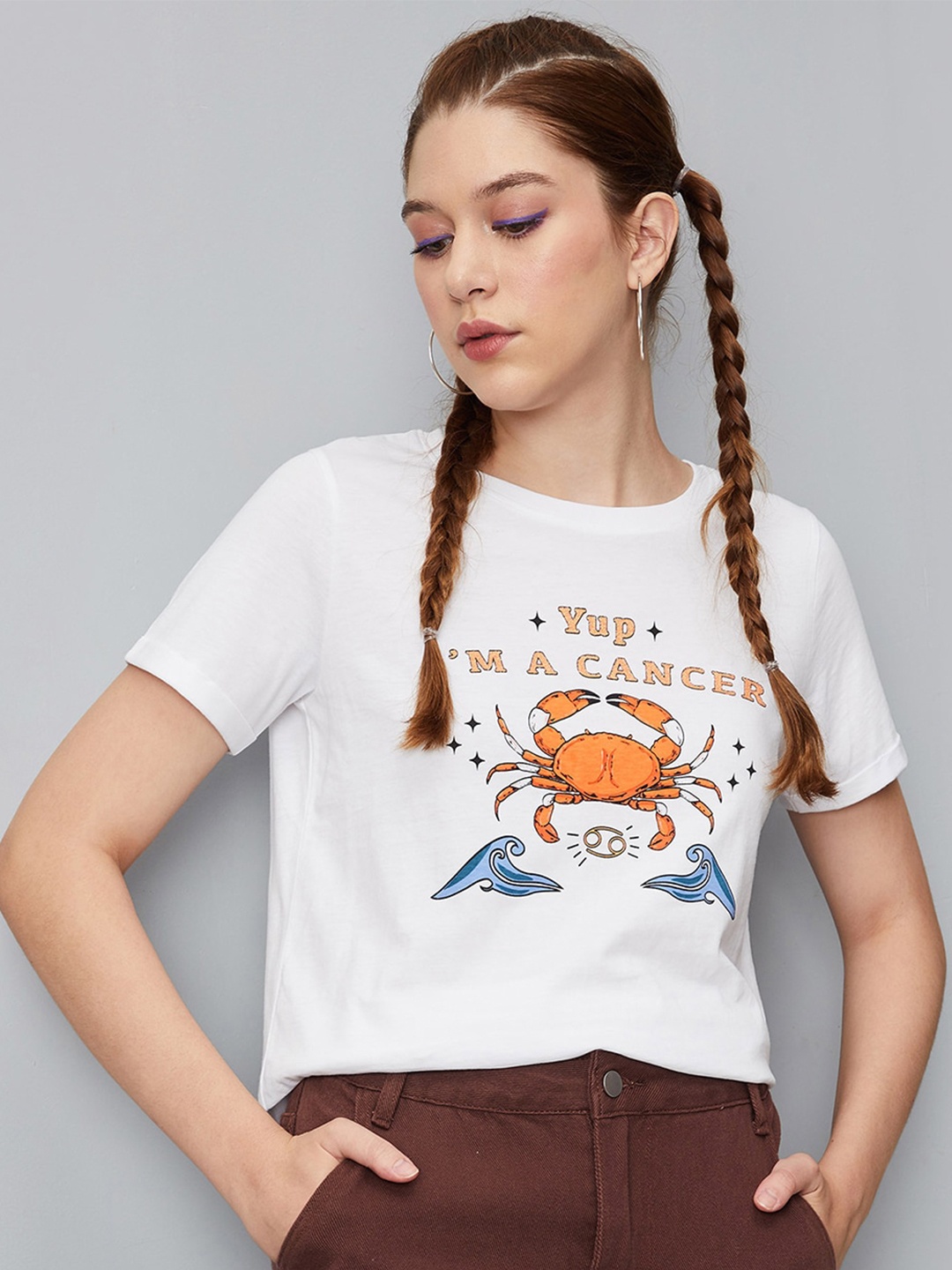 

max Typography Printed Knitted Cotton T-shirt, White