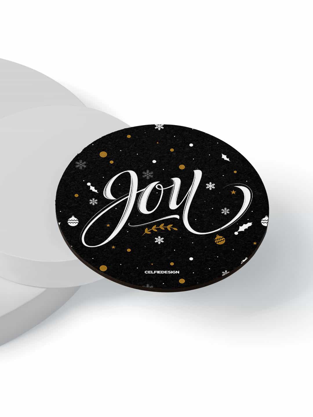 

macmerise Black & White 6 Pieces Christmas Joy Design Circle MDF Wooden Coasters
