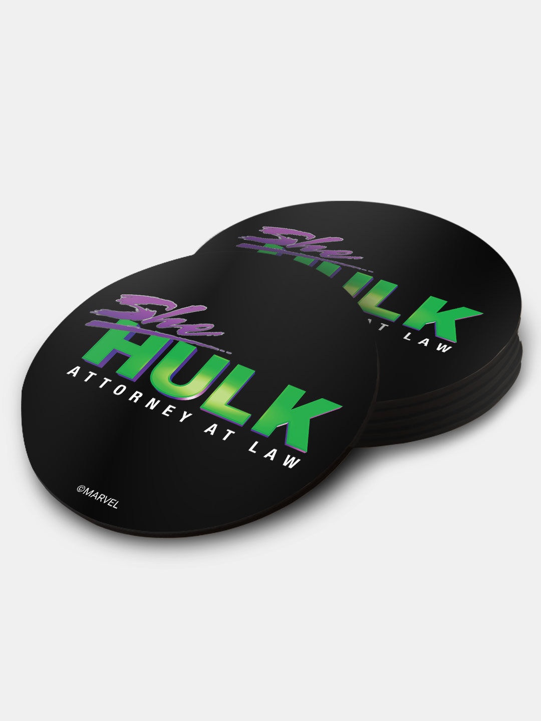 

macmerise Black & Green 6 Pieces She Hulk Logo Reveal Design Circle MDF Wooden Coasters