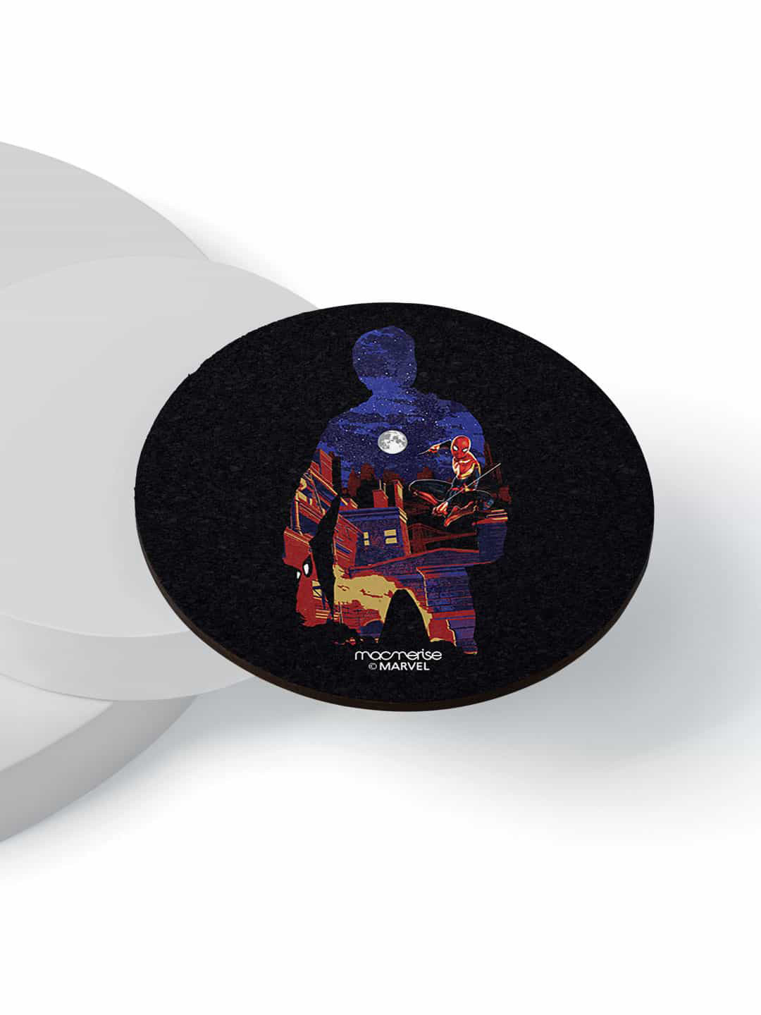 

macmerise Black & Purple 6-Pieces Spiderman Printed MDF Wooden Circular Coasters